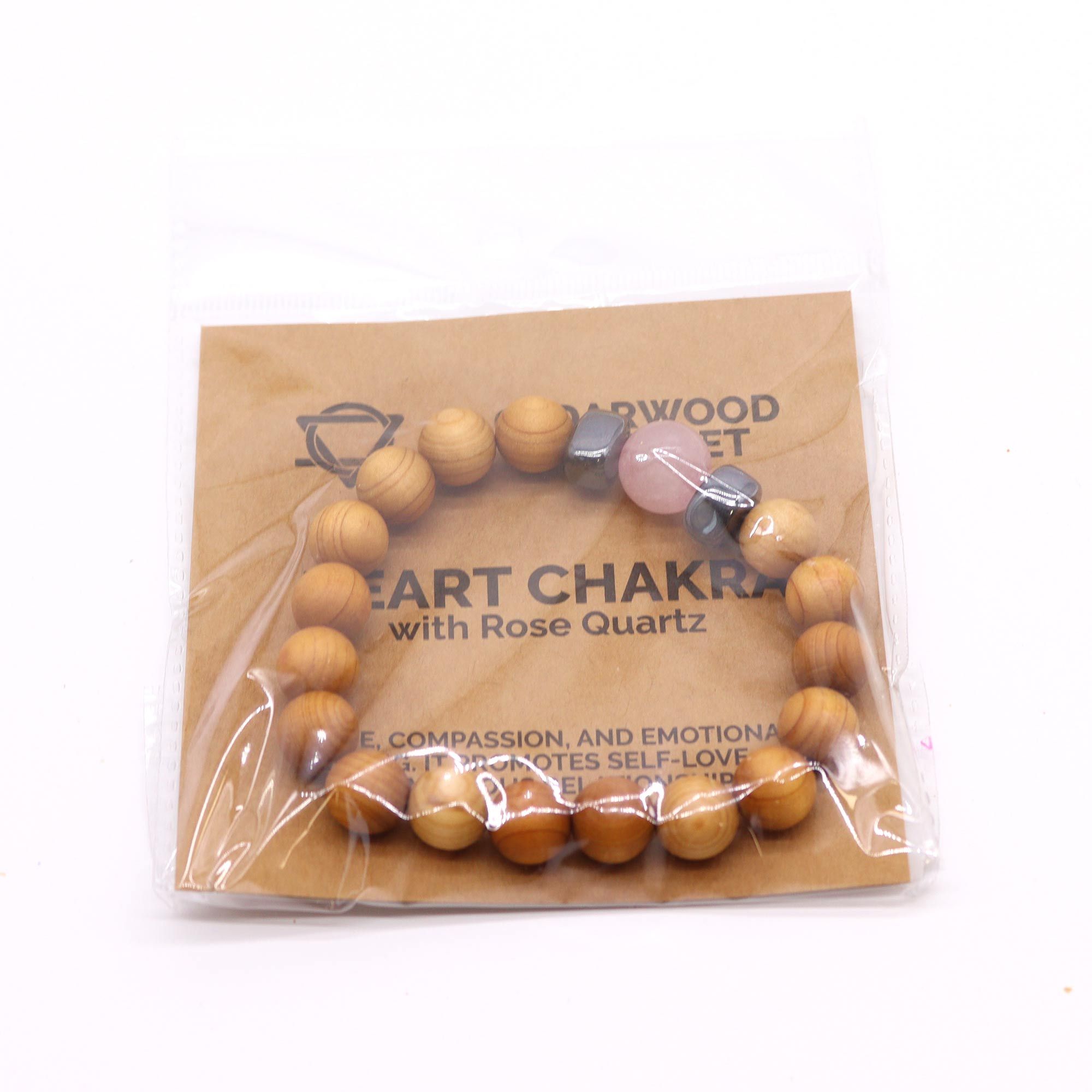 Cedarwood Heart Chakra Bangle with Rose Quartz - Image 2