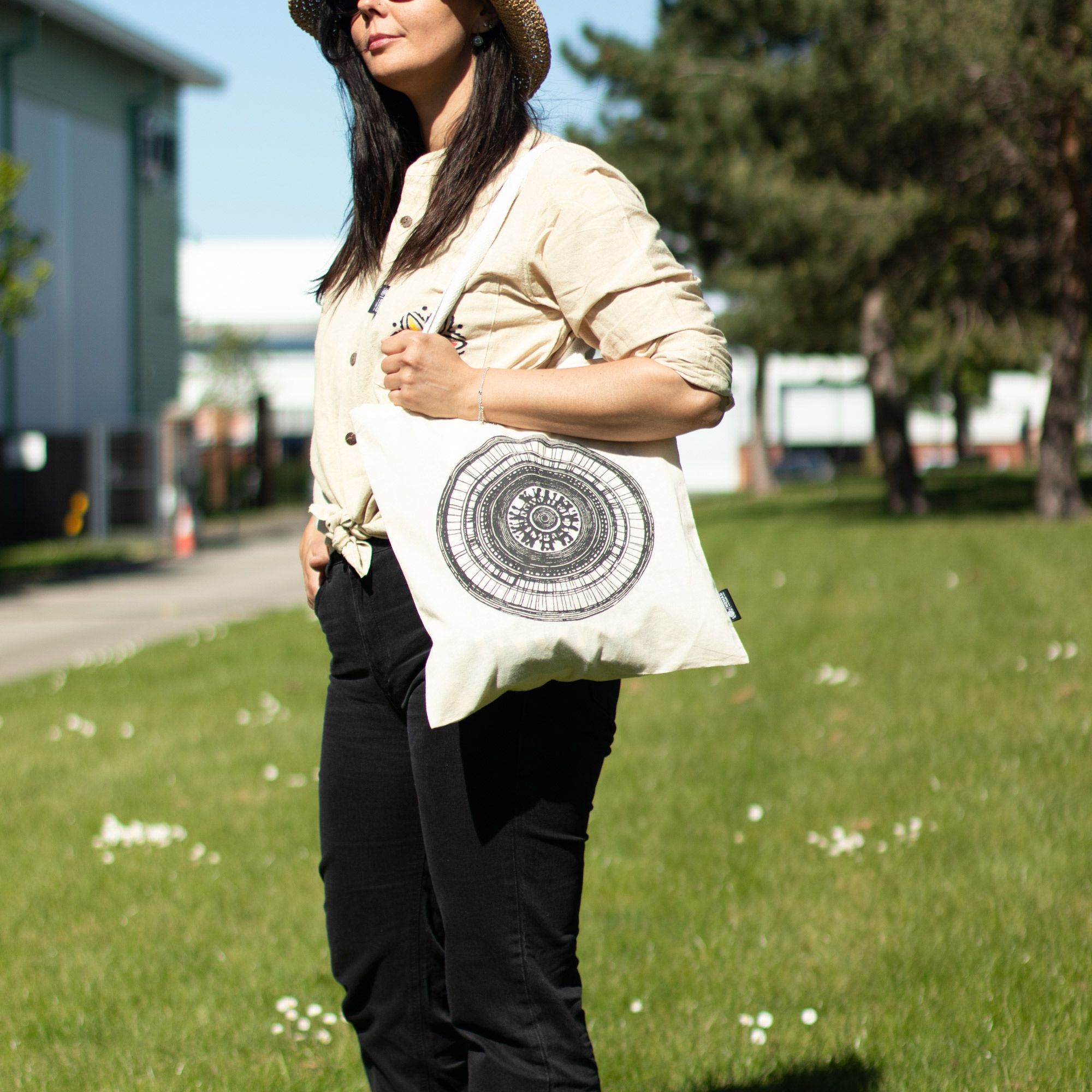 Nomad Sari Iconic Basic Tote Bag - Urban Mandala - Natural 4oz - Image 5