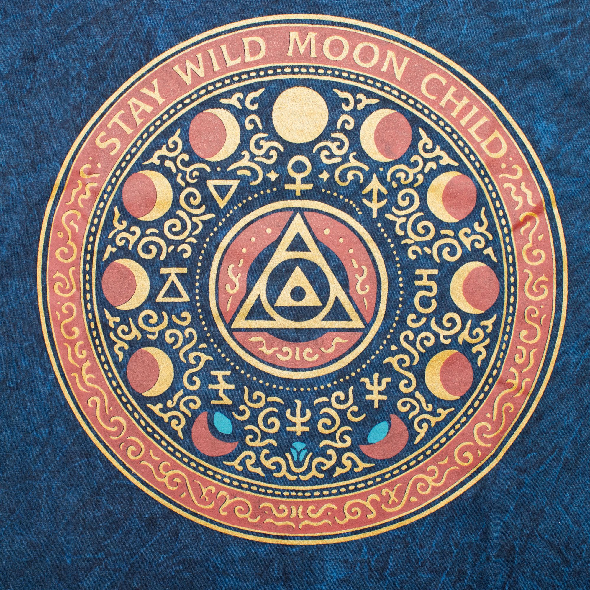 Nomad Sari Stonewashed Cotton T-Shirt - Stay Wild Moon Child - Blue - Small - Image 4