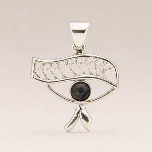 Indian Devotional Pendant - Silver Plated (45cm Cord)- Cleopatra Eye - Iolite