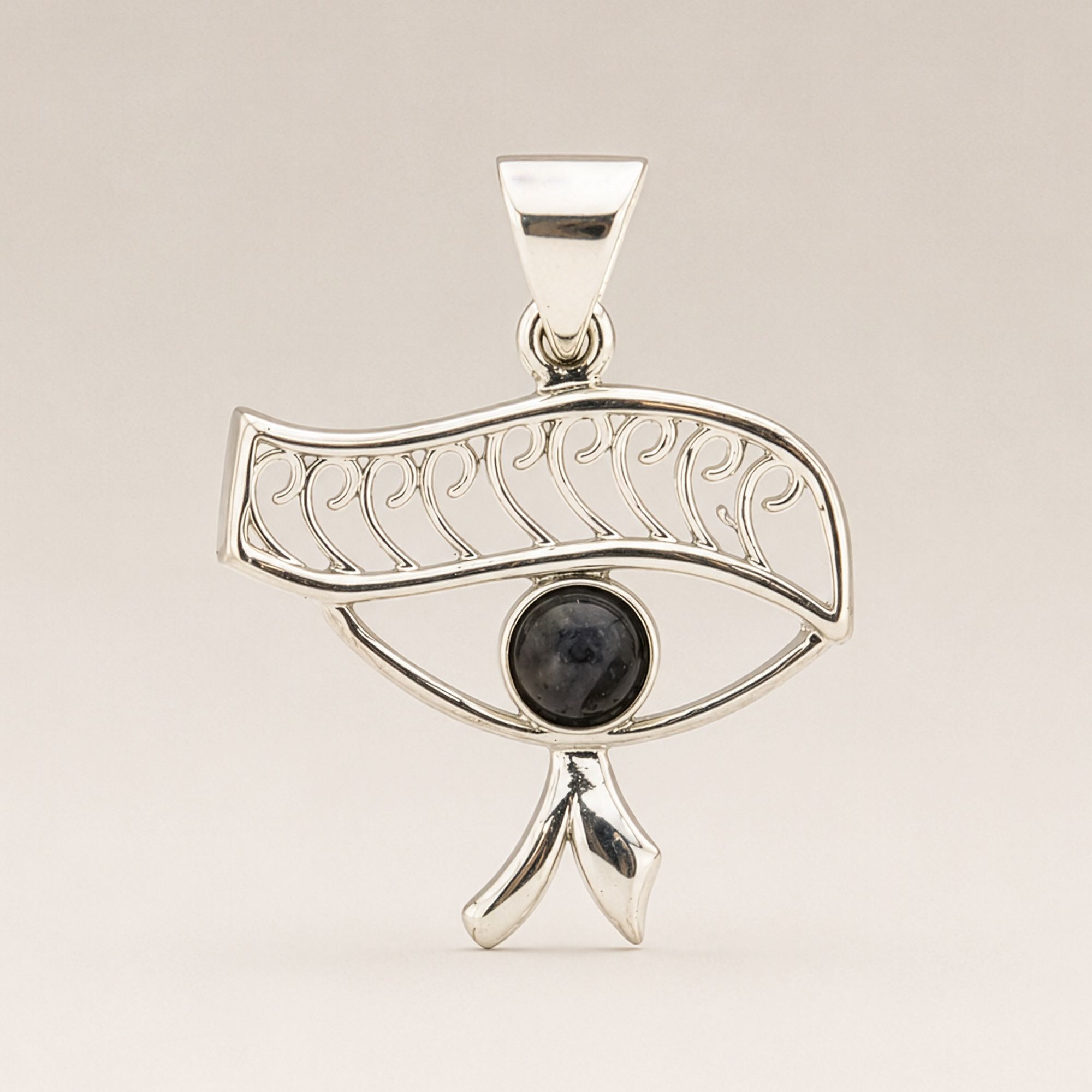 Indian Devotional Pendant - Silver Plated (45cm Cord)- Cleopatra Eye - Iolite