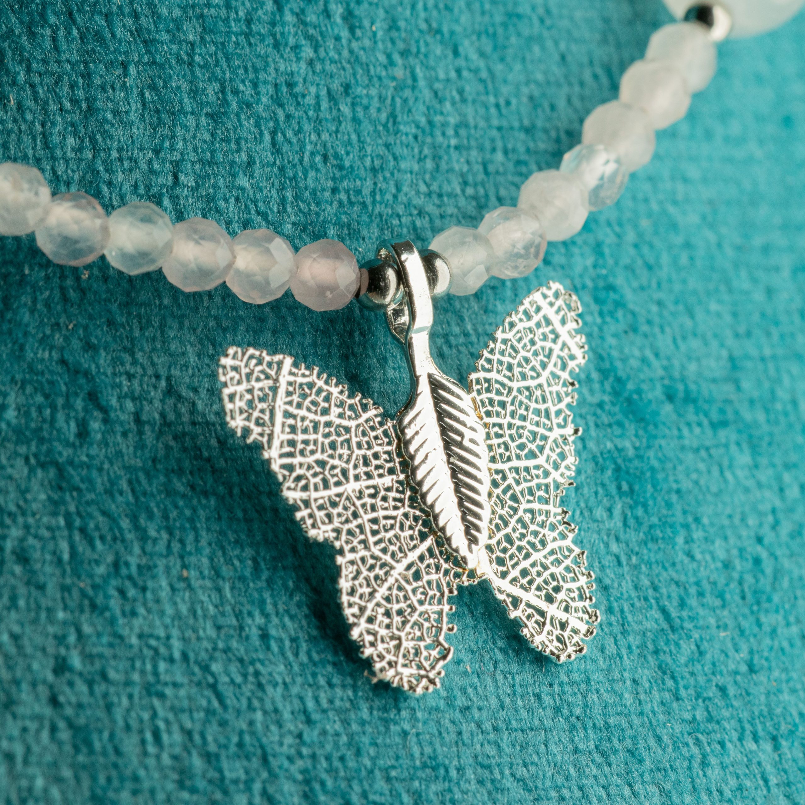 Nymph Rose Quartz Gemstone Necklace with Real Leaf Butterfly Pendant - Image 5