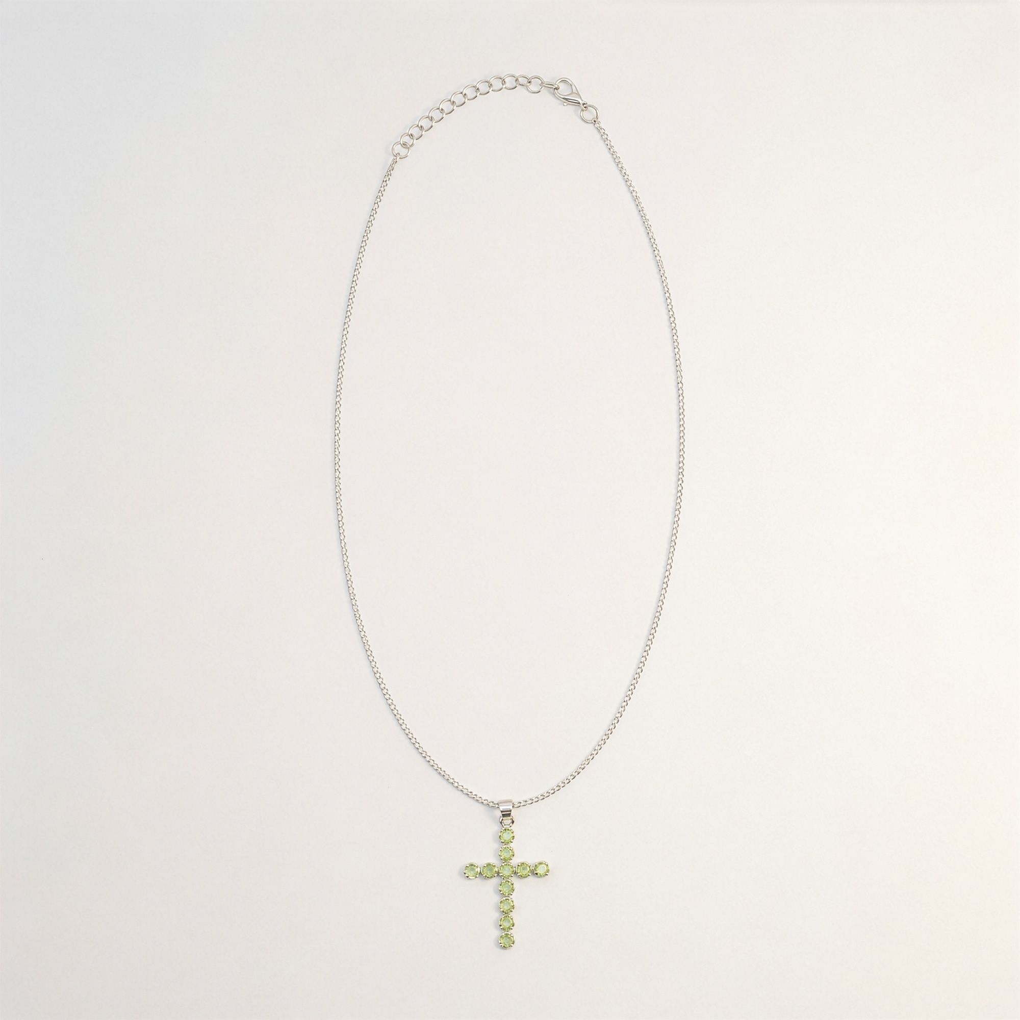 Indian Devotional Pendant - Silver Plated (45cm Chain)- Peridot Crucifix - Image 4