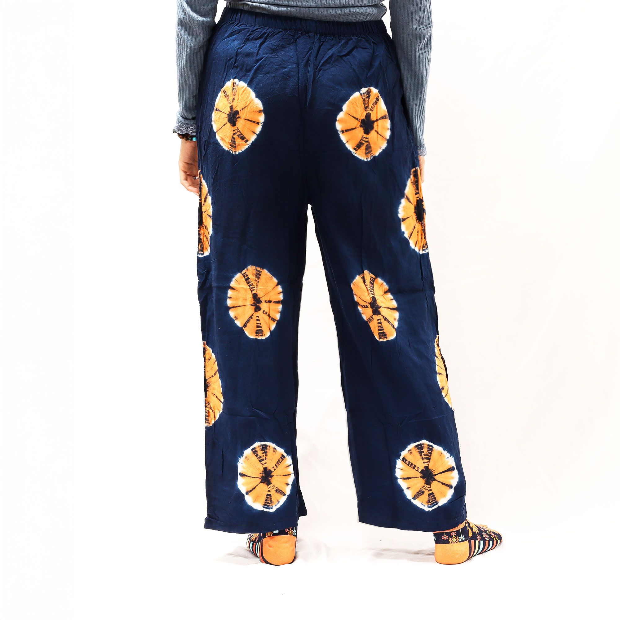Japanese Style Lounge Pants - Blue & Orange - M - Image 9