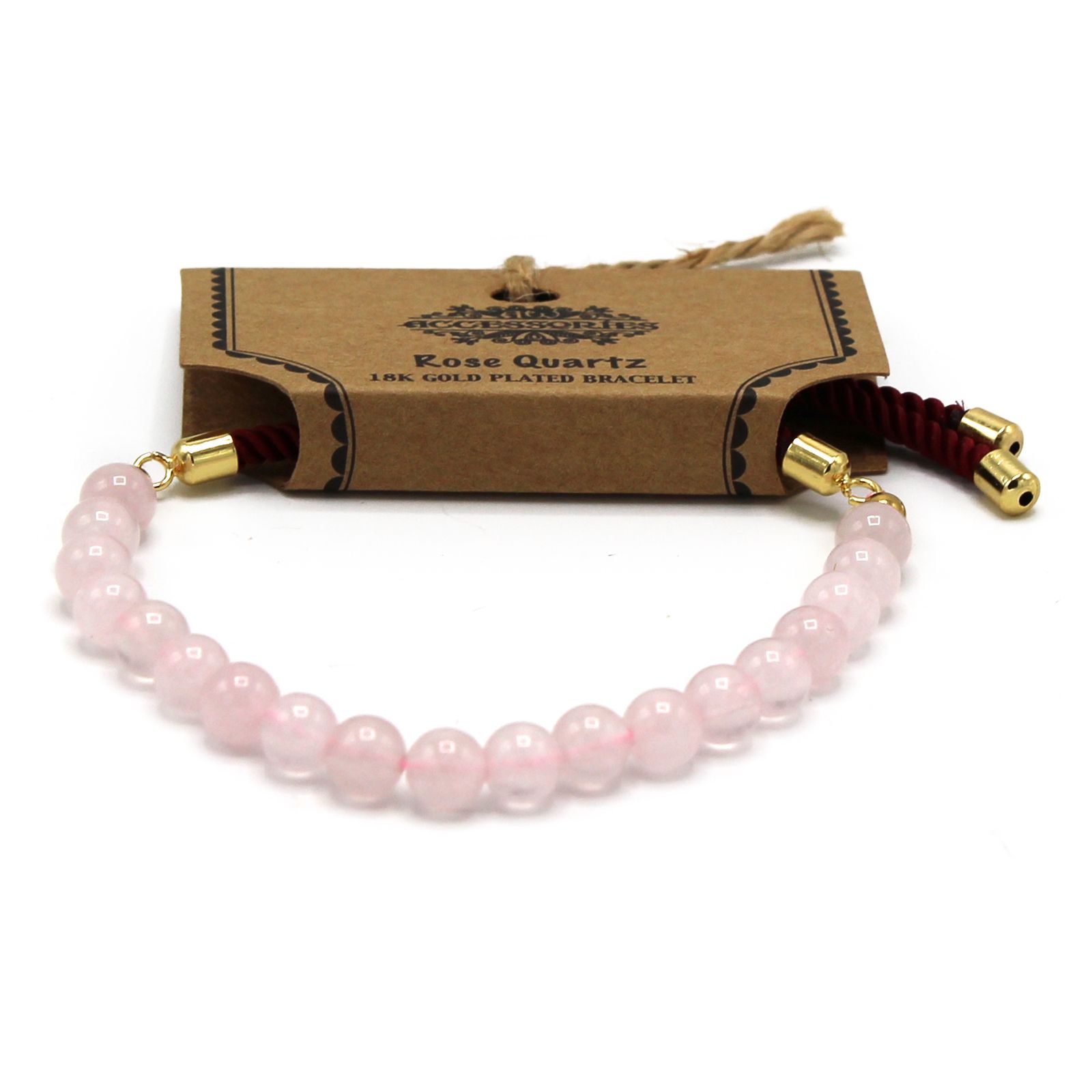 18K Gold Plated Gemstone Bordeaux String Bracelet - Rose Quartz - Image 3