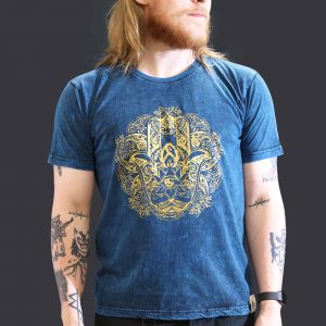 Nomad Sari Stonewashed Cotton T-Shirt – Hamsa – Blue – Large