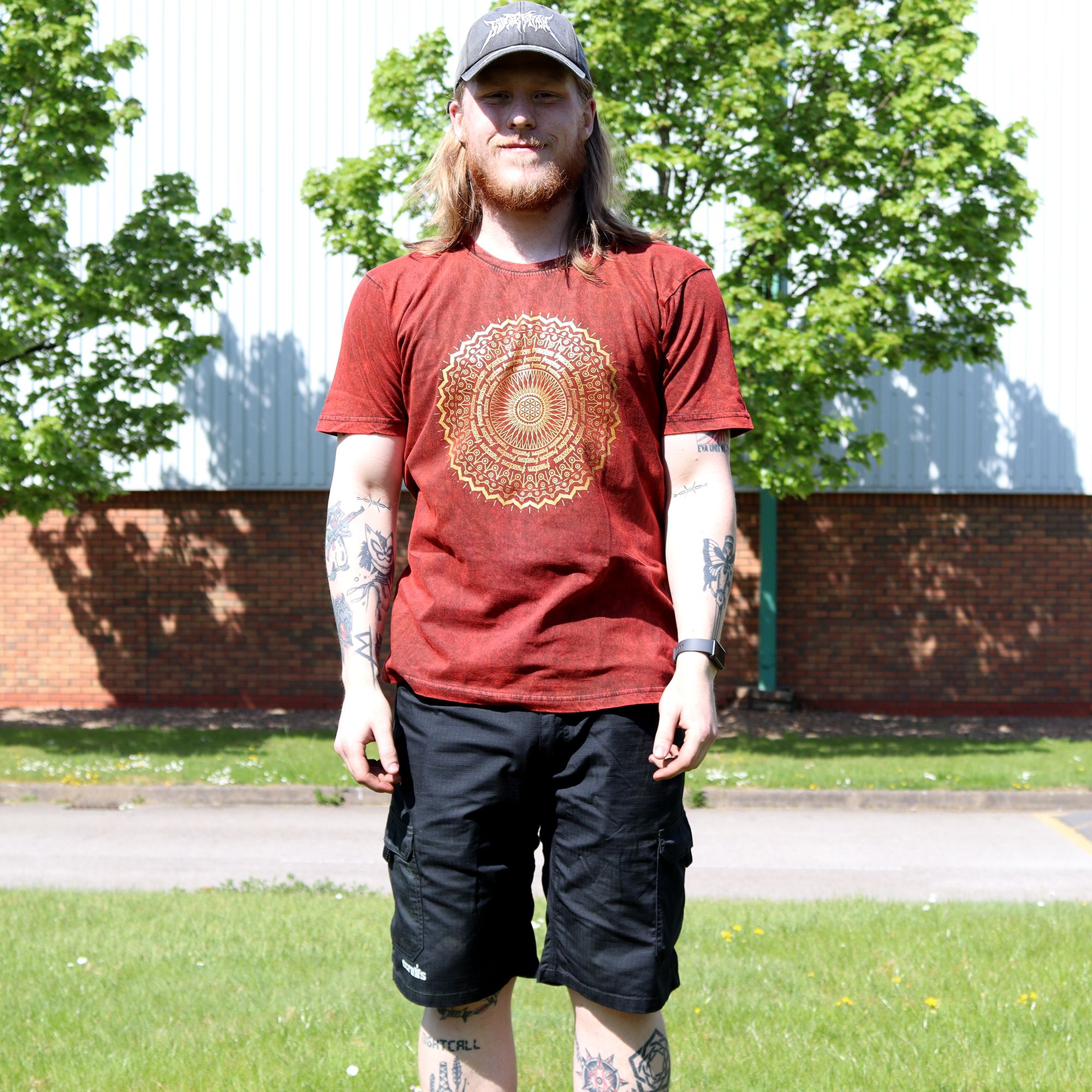 Nomad Sari Stonewashed Cotton T-Shirt – Mandala – Maroon – XL - Image 3