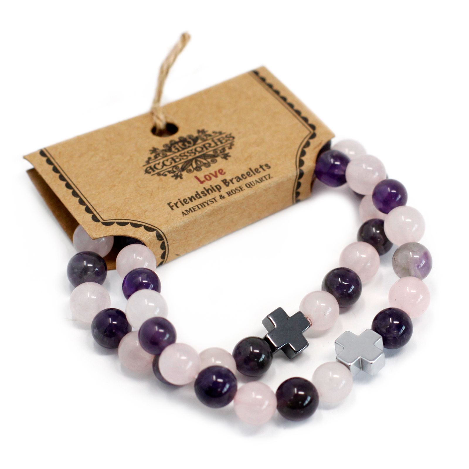 Set of 2 Gemstones Friendship Bracelets - Love - Amethyst & Rose Quartz - Image 3