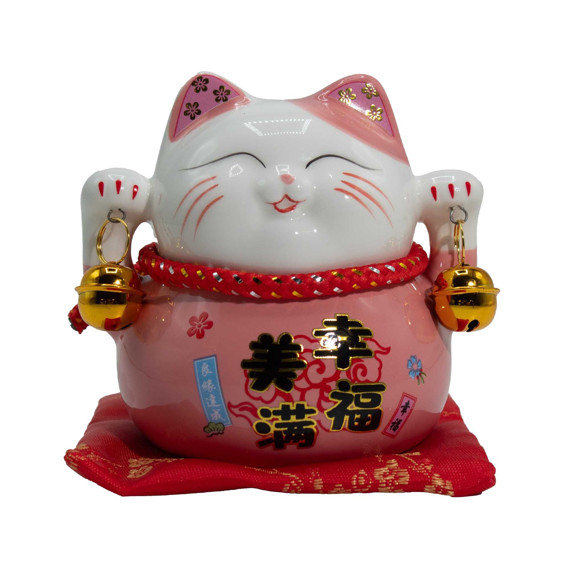 Ceramic Money Cat Bank - Pink on Cushion - Image 3