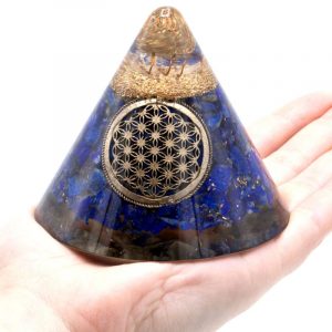 Orgonite Cone - Lapis Flower of Life - Suspended Quartz - 90 mm