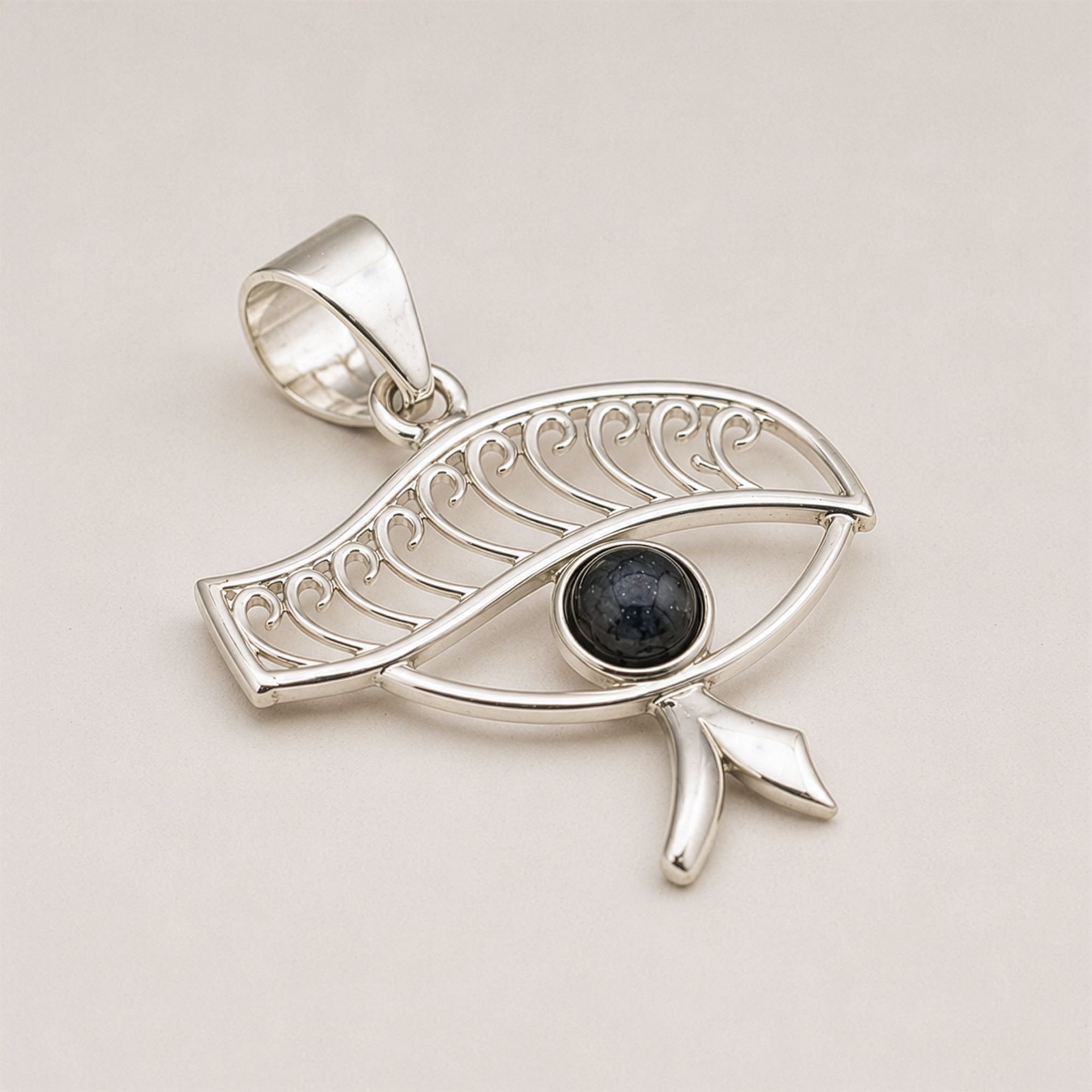 Indian Devotional Pendant - Silver Plated (45cm Cord)- Cleopatra Eye - Iolite - Image 6