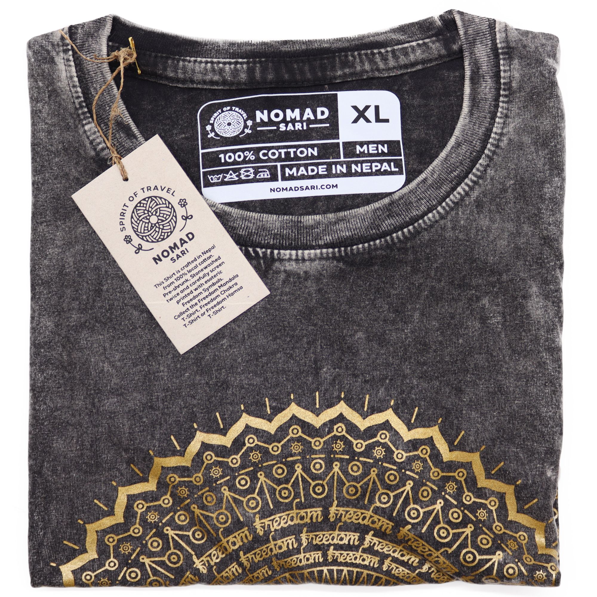 Nomad Sari Stonewashed Cotton T-Shirt – Mandala – Dark Grey – XL