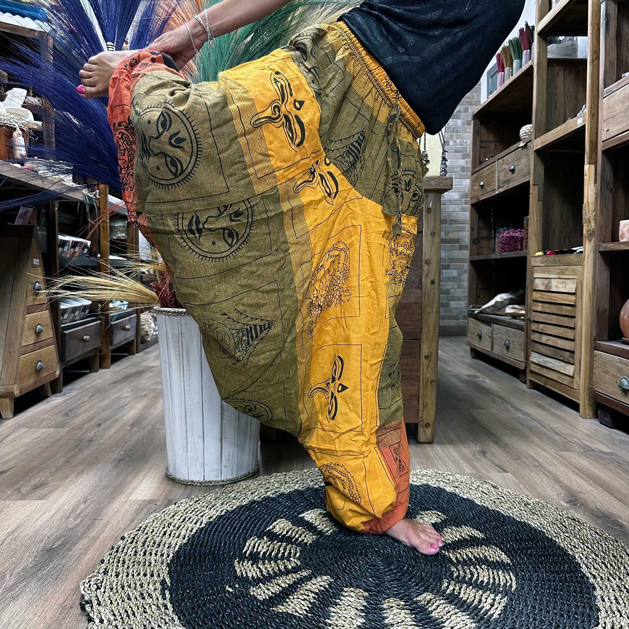 Yoga and Festival Pants - Aladdin Himalayan Print on Orange - Image 3