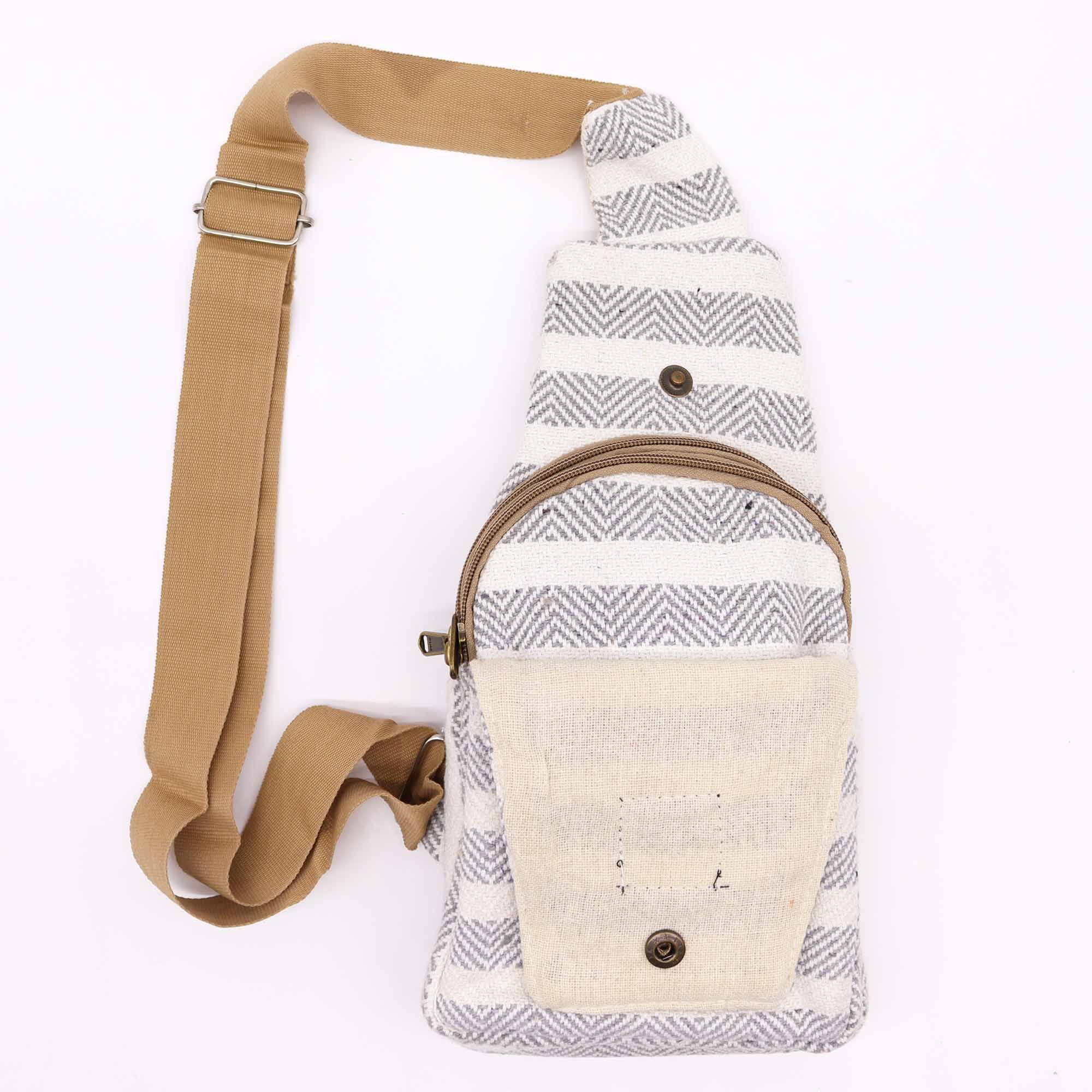 Body Cross Bag Natural Cotton - Grey & White - Image 3