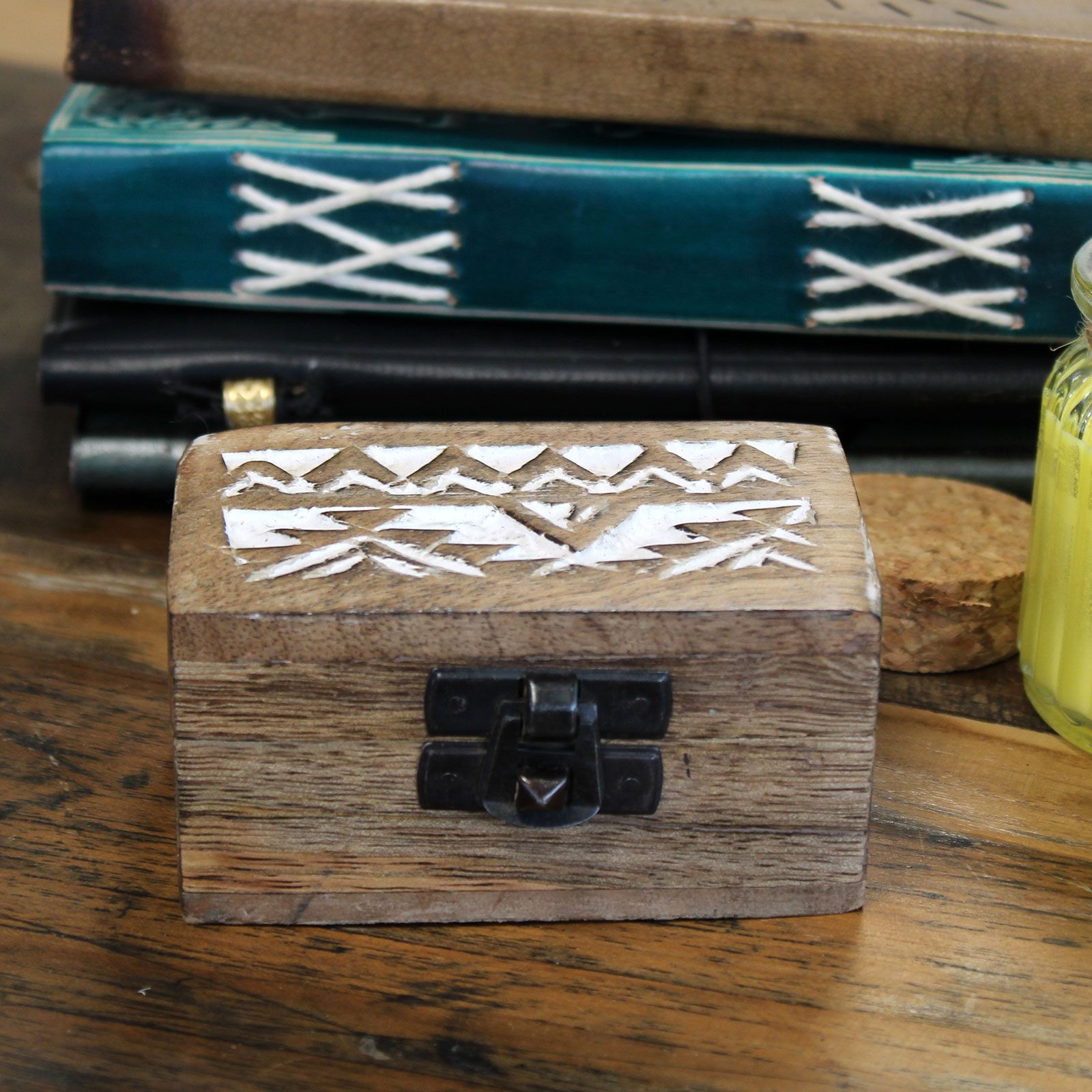 White Washed Wooden Box - Pill Box Slavic Design - Image 2