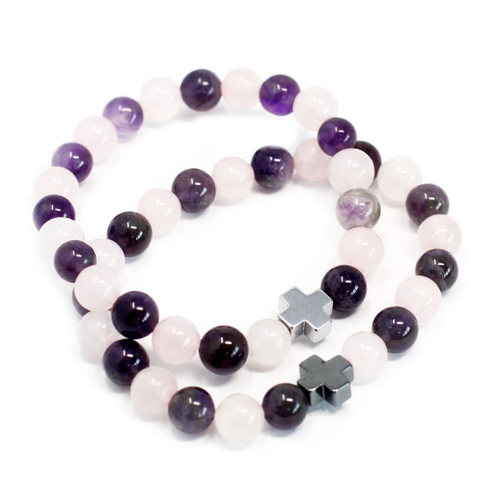Set of 2 Gemstones Friendship Bracelets - Love - Amethyst & Rose Quartz - Image 5