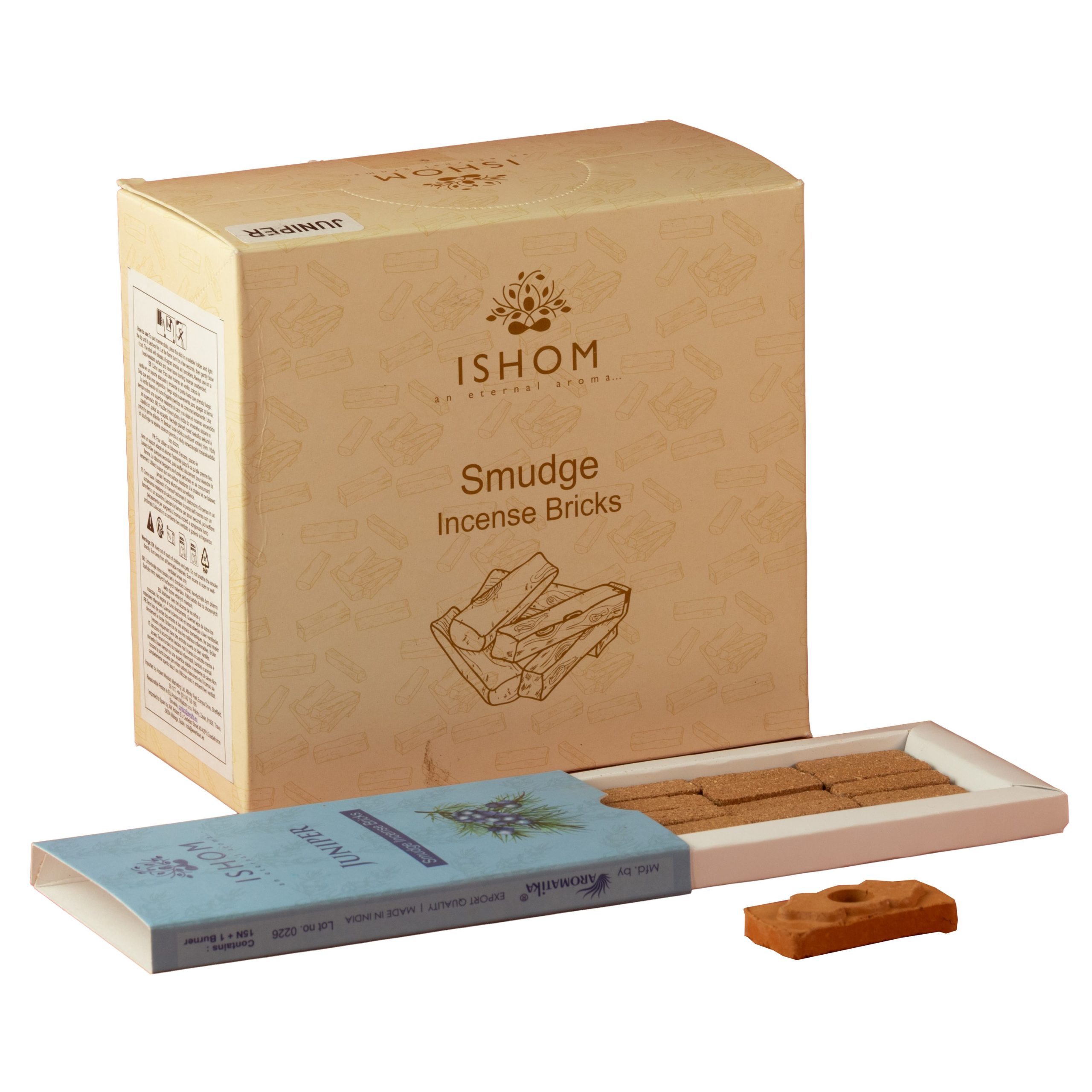 Pack of 15 Natural Incense Smudge Bricks and Burner - Juniper - Image 2