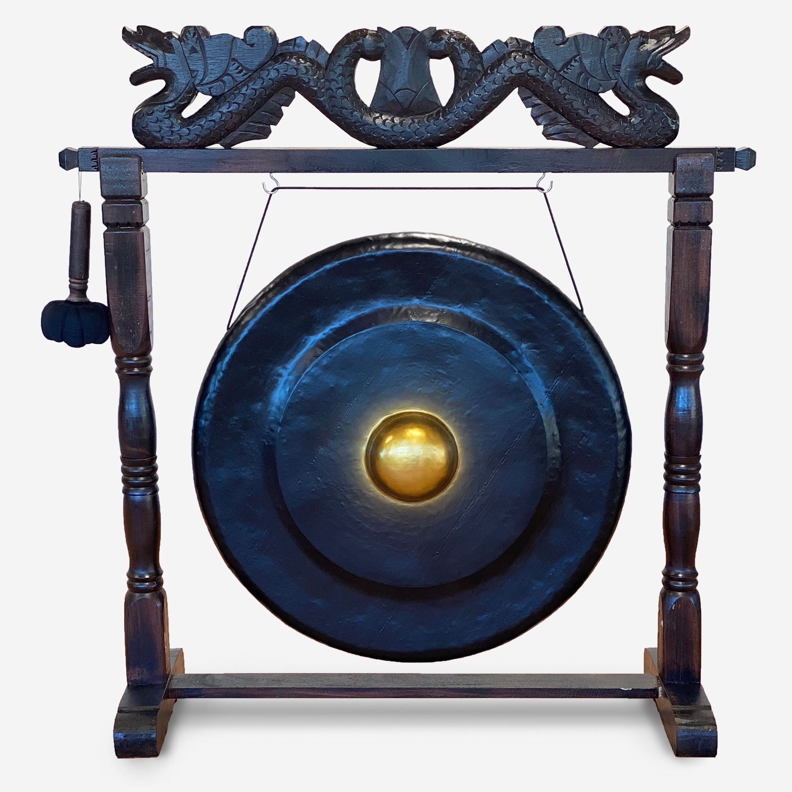 Large Gong in Brown Antique Stand - 80cm - Black - Image 3