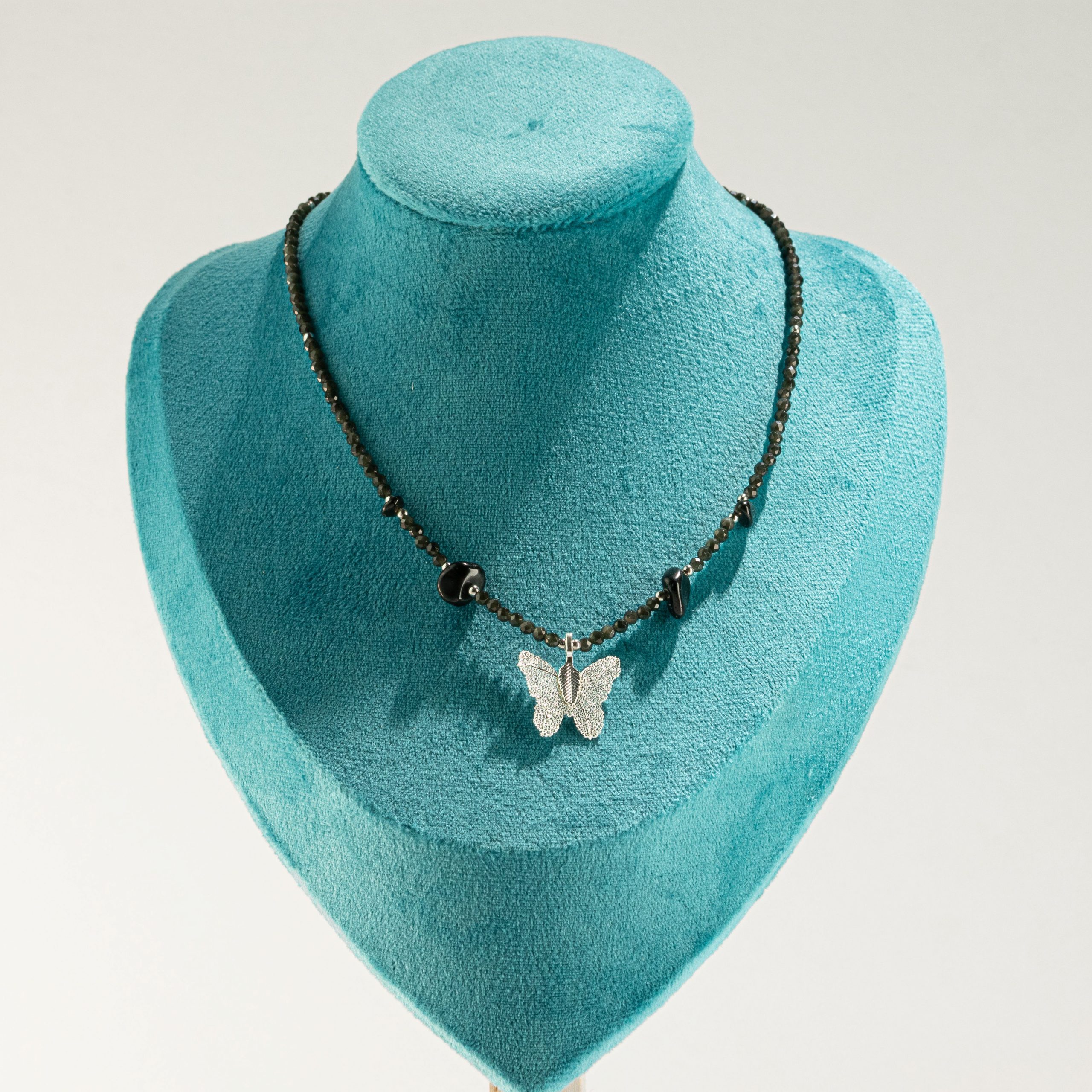 Nymph Black Obsidian Gemstone Necklace with Real Leaf Butterfly Pendant - Image 6