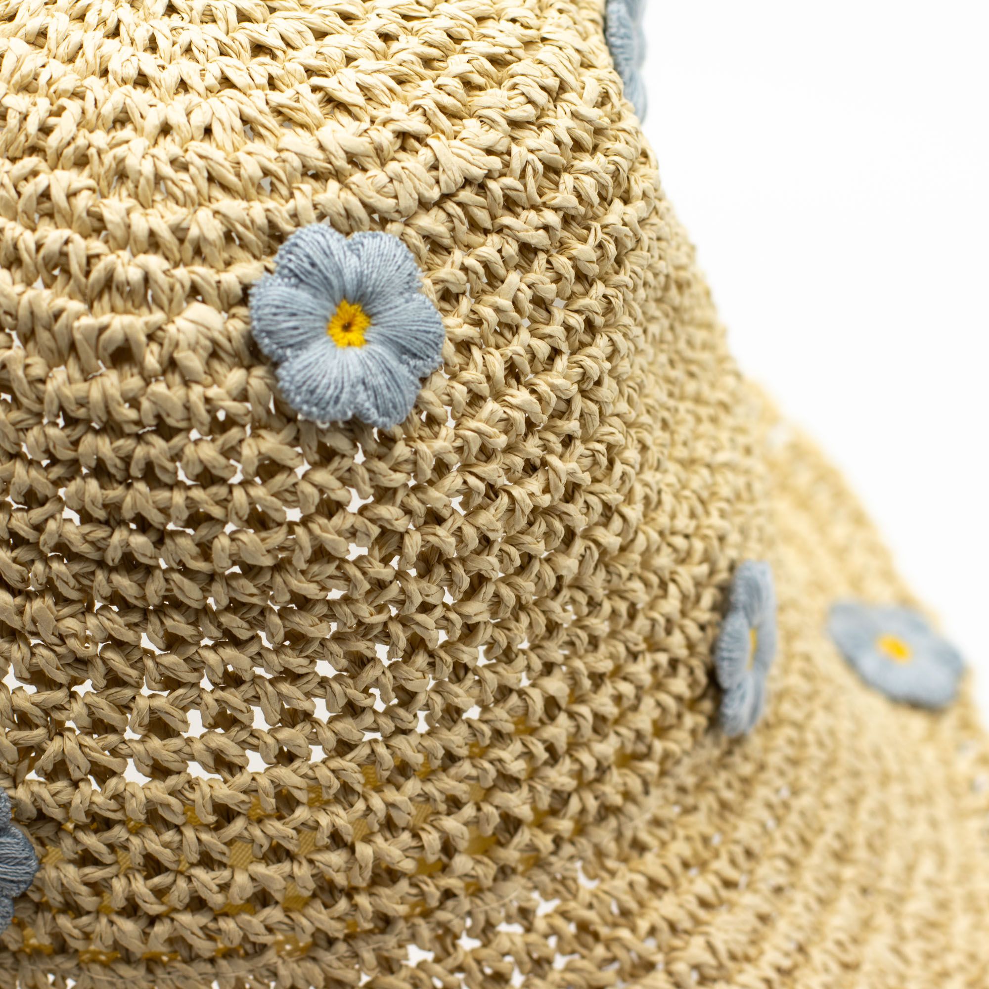 Nomad Sari Floppy Straw Sun Hat - Beige & Blue Flowers - Image 3