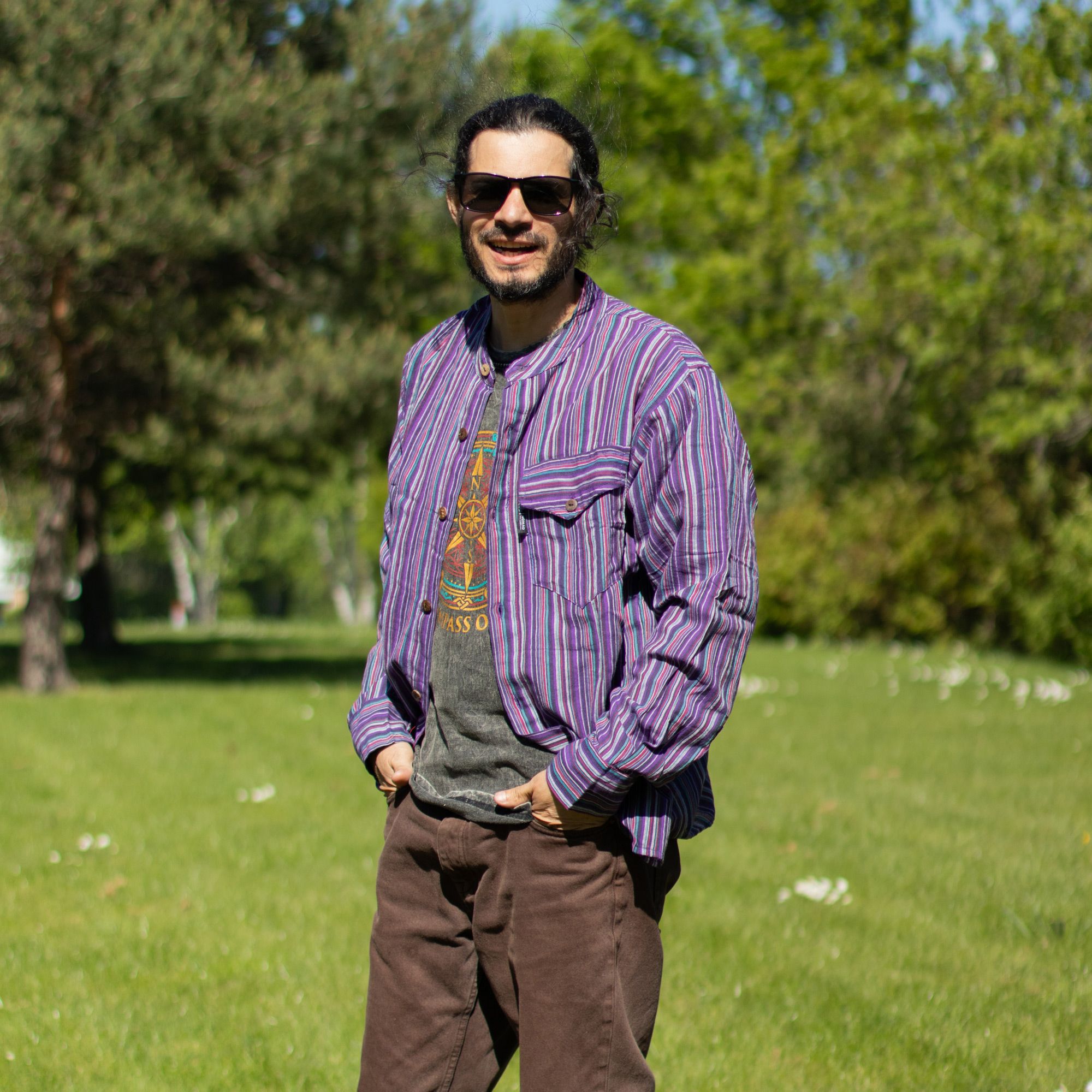 Nomad Sari Grandad Shirt - Black Purple - Medium - Image 2