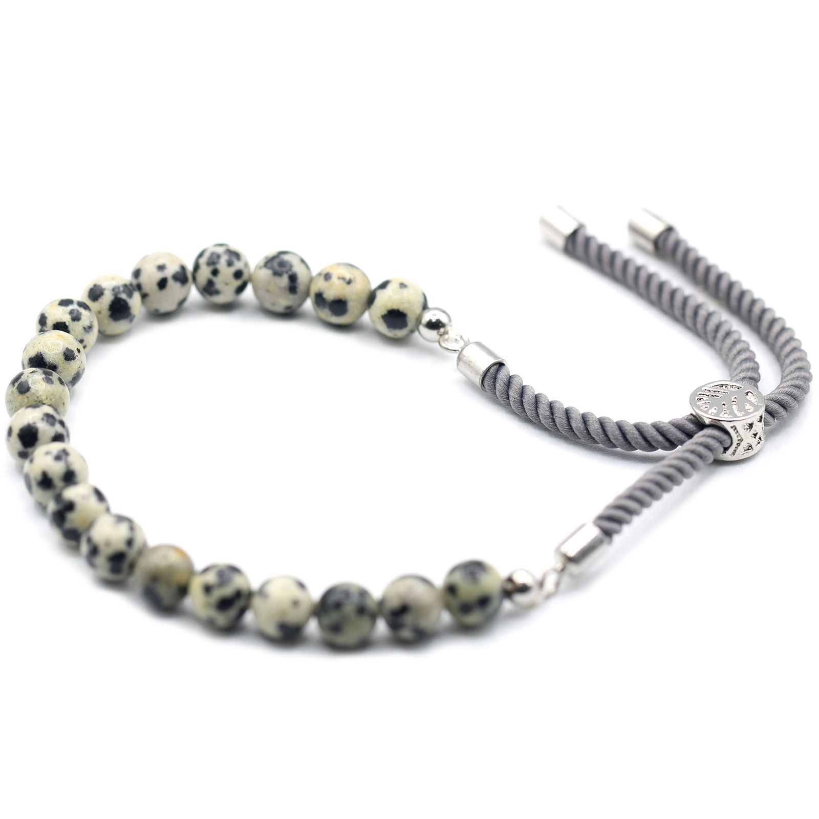 925 Silver Plated Gemstone Charcoal String Bracelet - Dalmatian Jasper - Image 2