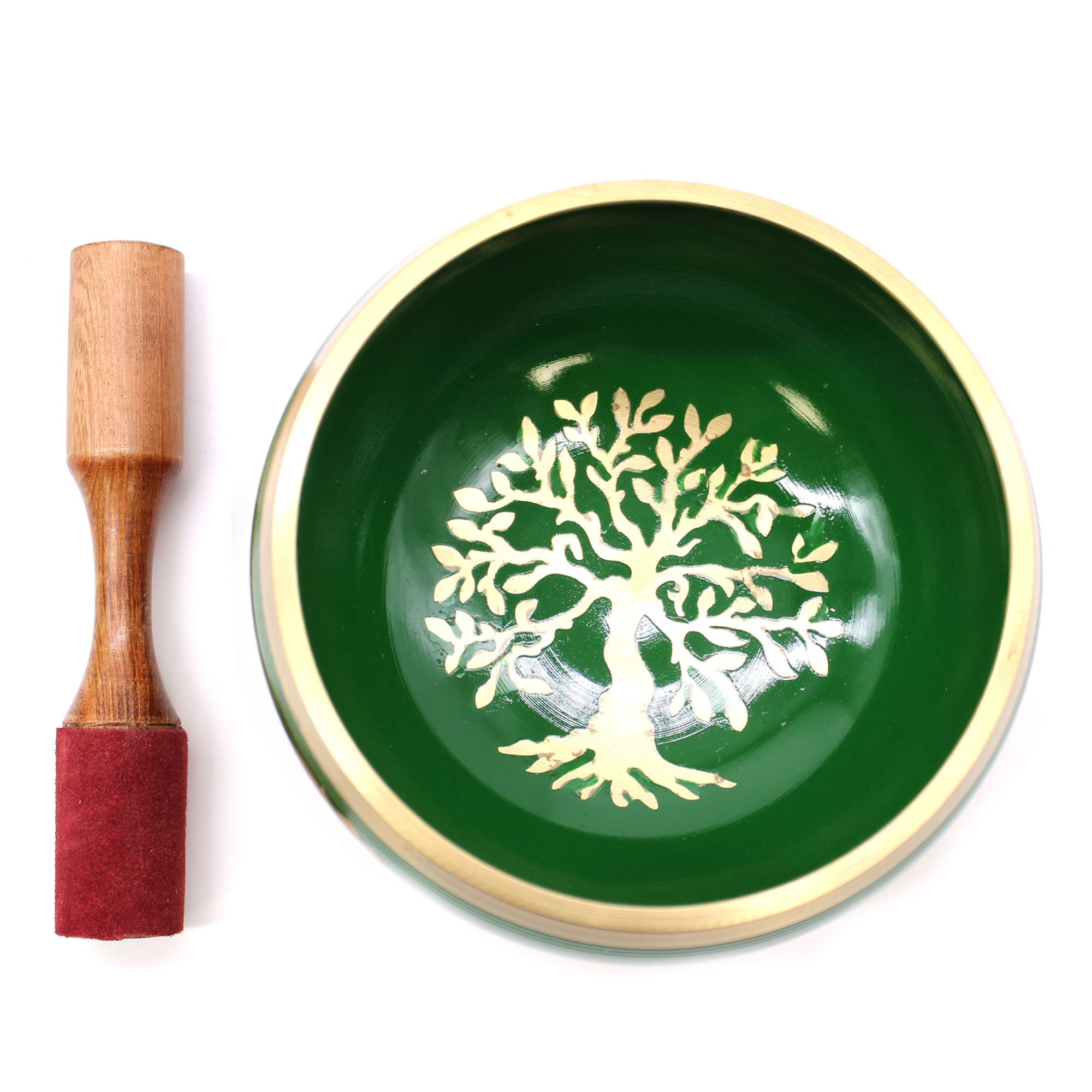 Lrg Tree of Life Singing Bowl Set- Green 14cm - Image 2