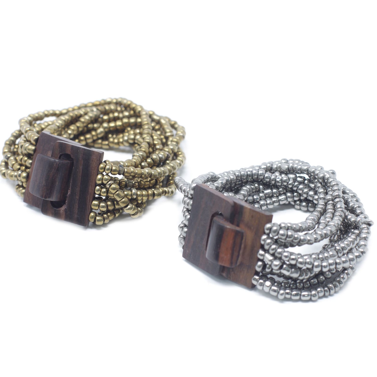 Multi-Bead Bangle Wooden Clasp - Assorted Gold/Bronze - Image 4