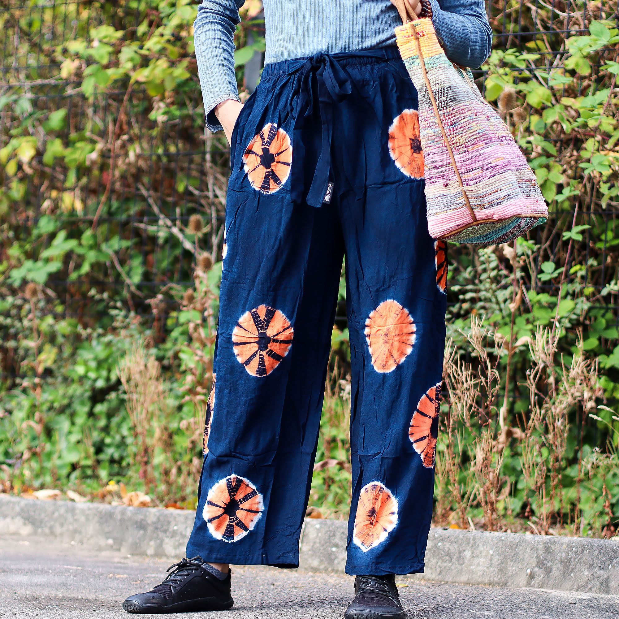 Japanese Style Lounge Pants - Blue & Orange - M - Image 7