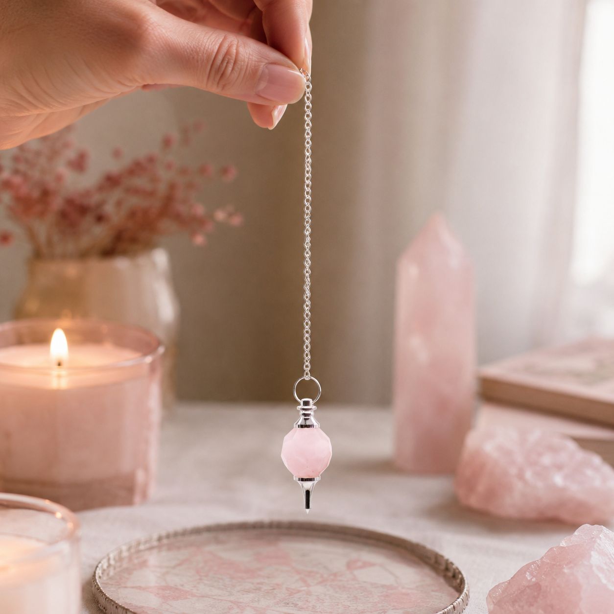 Facted Gemstone Pendulum - Rose Quartz - Image 2