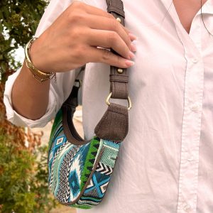 Jacquard Hobo Bag - Bold Greens (brown strap)