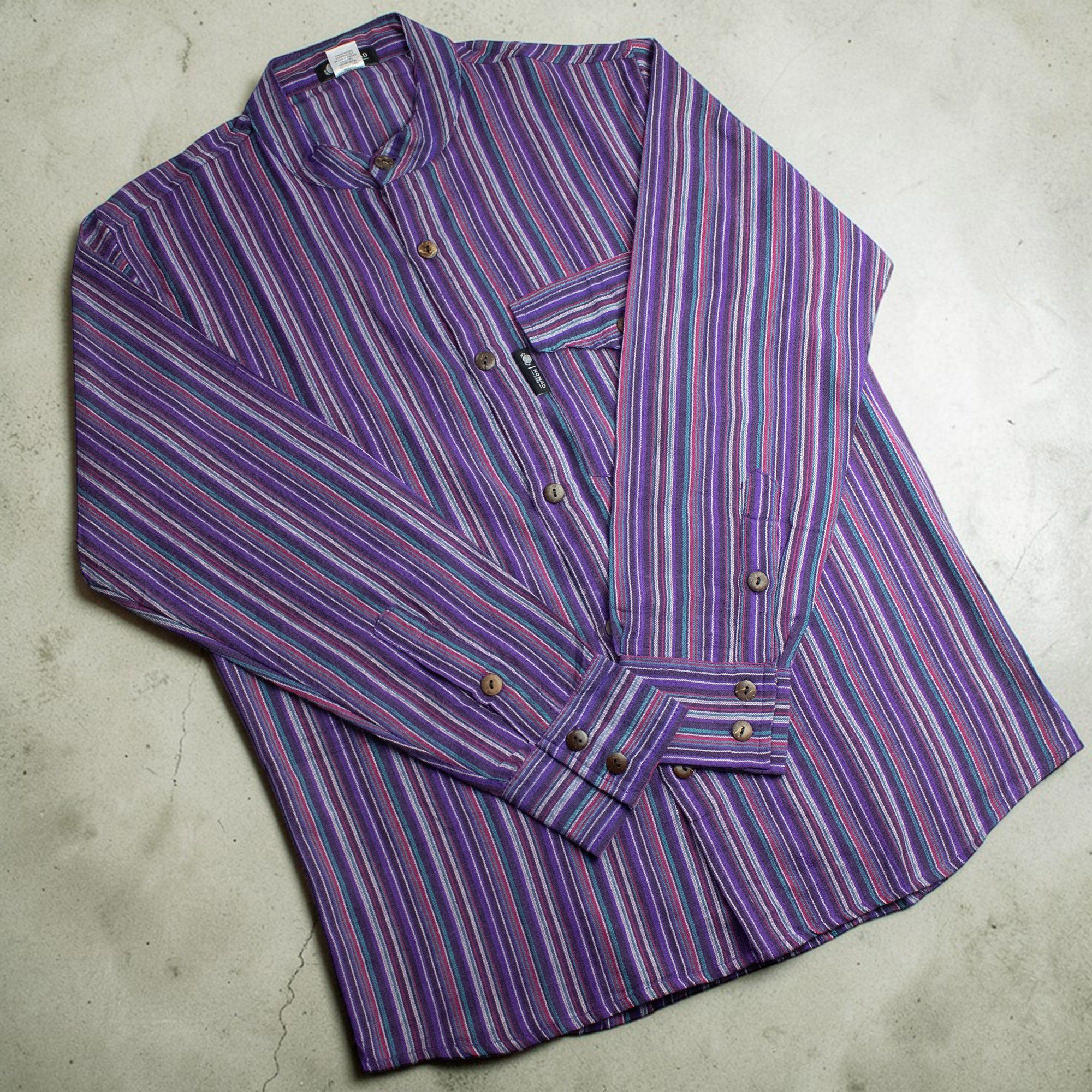 Nomad Sari Grandad Shirt - Black Purple - Medium - Image 5