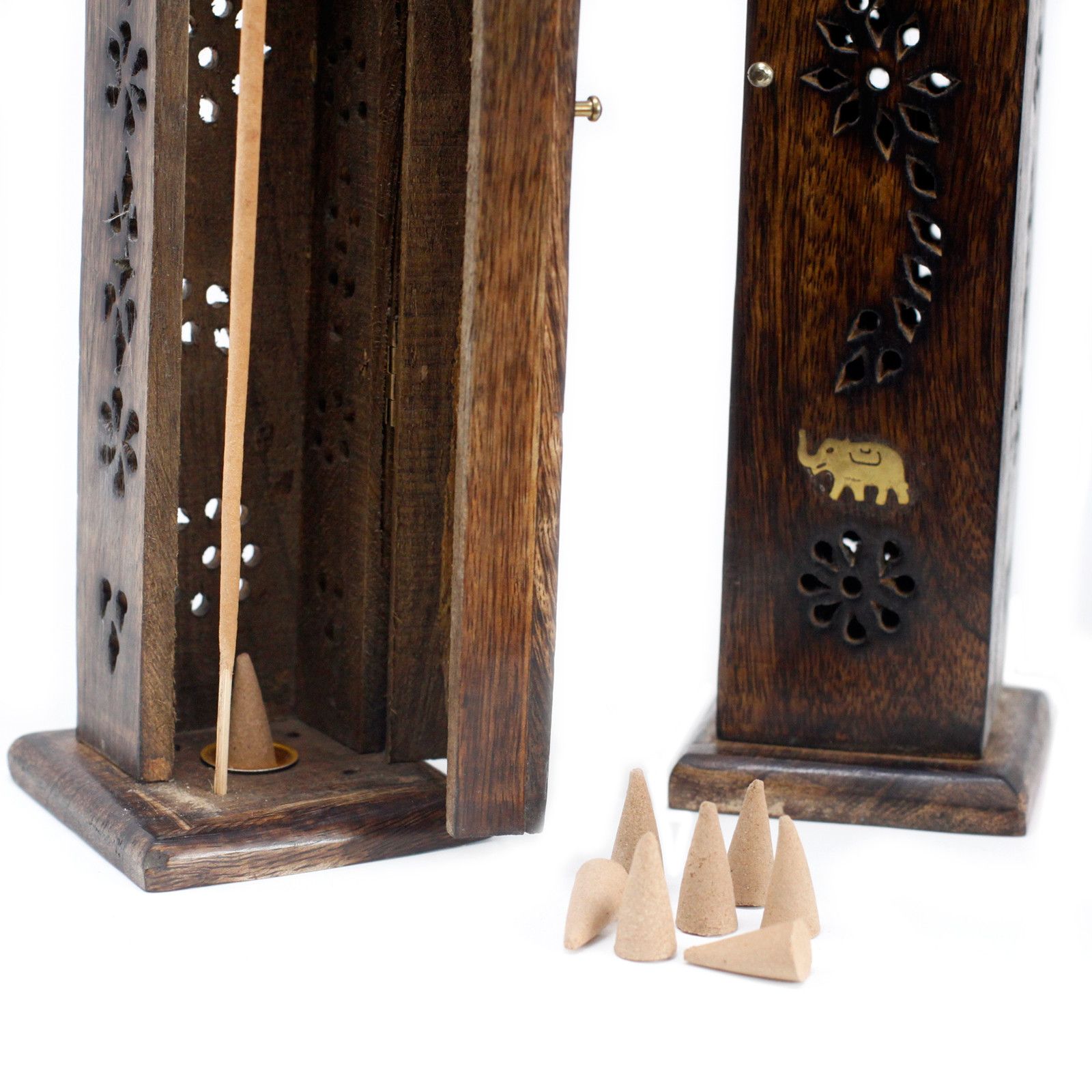 Square Incense Tower - Brass inlay - Mango Wood - Image 3
