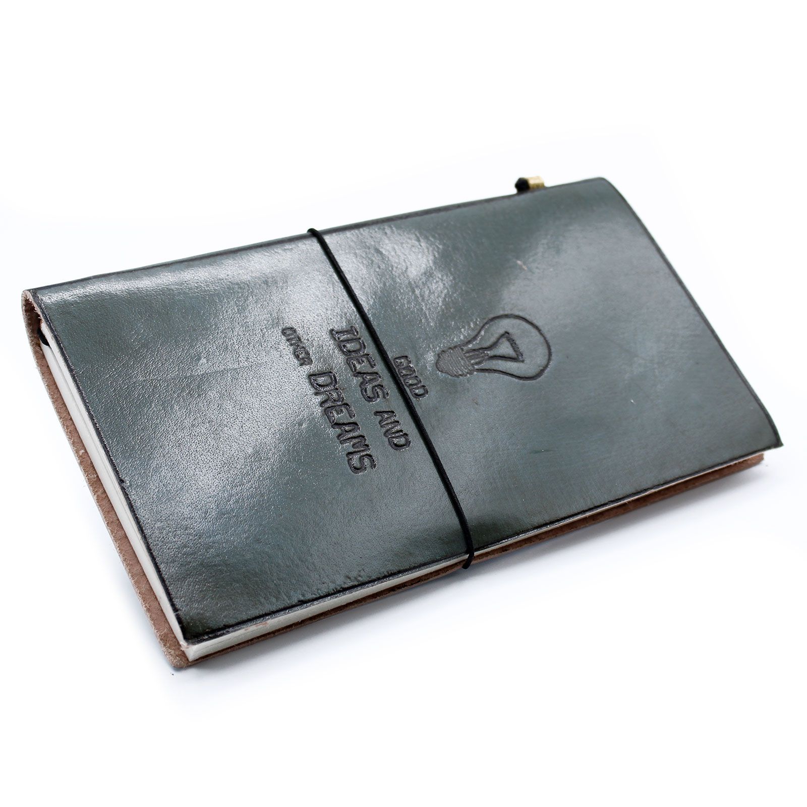 Handmade Leather Journal - Good Ideas and Other Dreams - Grey (80 pages) - Image 2