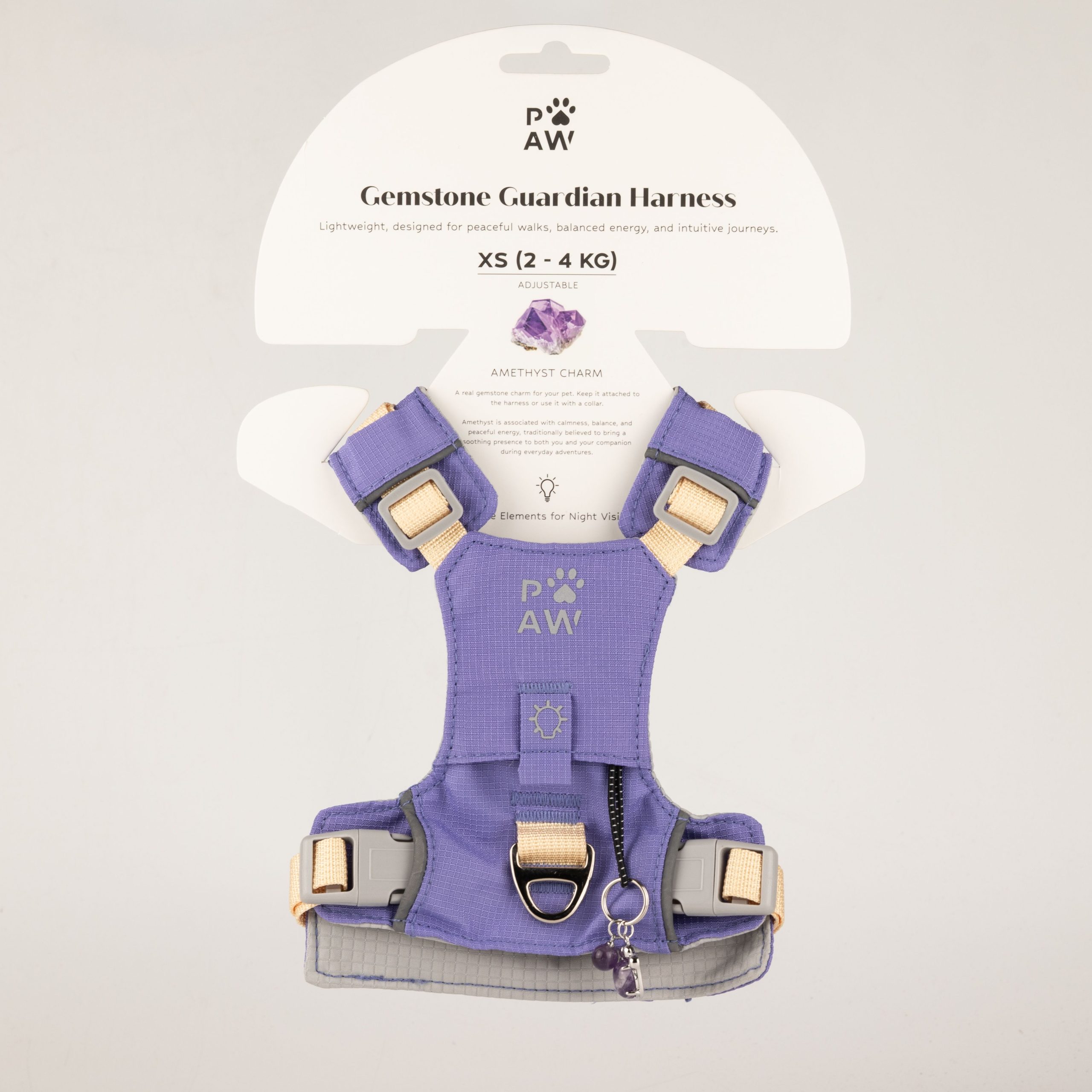 PAW - XS (2-4Kg) Dog Step-in Guardian Harness with Reflective Mesh - Lavender - Amethyst Charm - Image 2