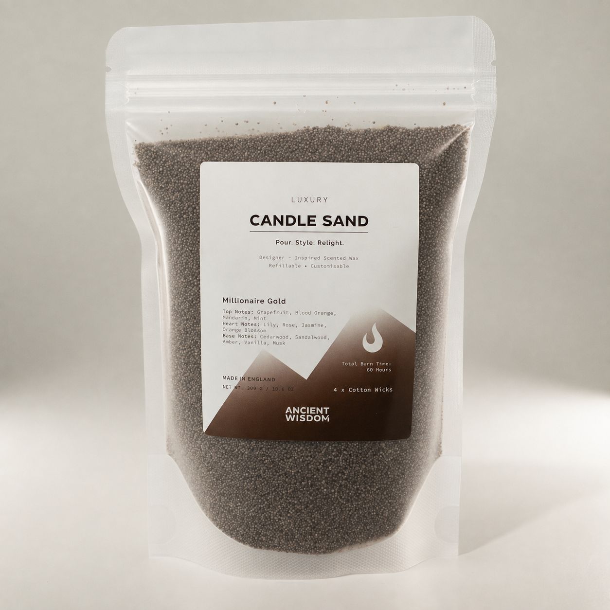 Fragranced Candle Sand - Chocolate Brown - Millionaire Gold - 300g - Image 3