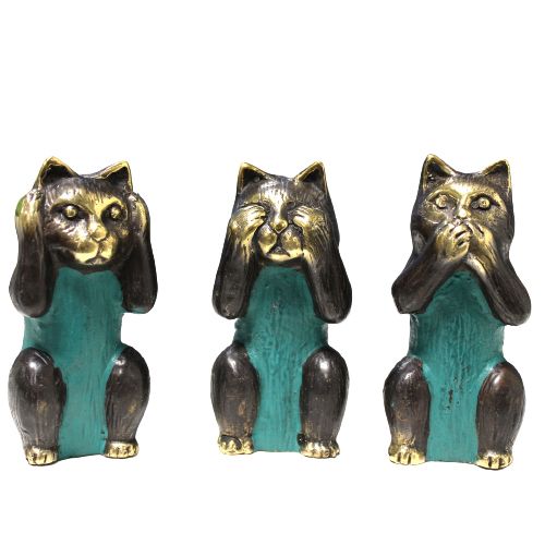 Set of 3 - See No, Hear No, Speak No Evil - Brass Cats - Image 4