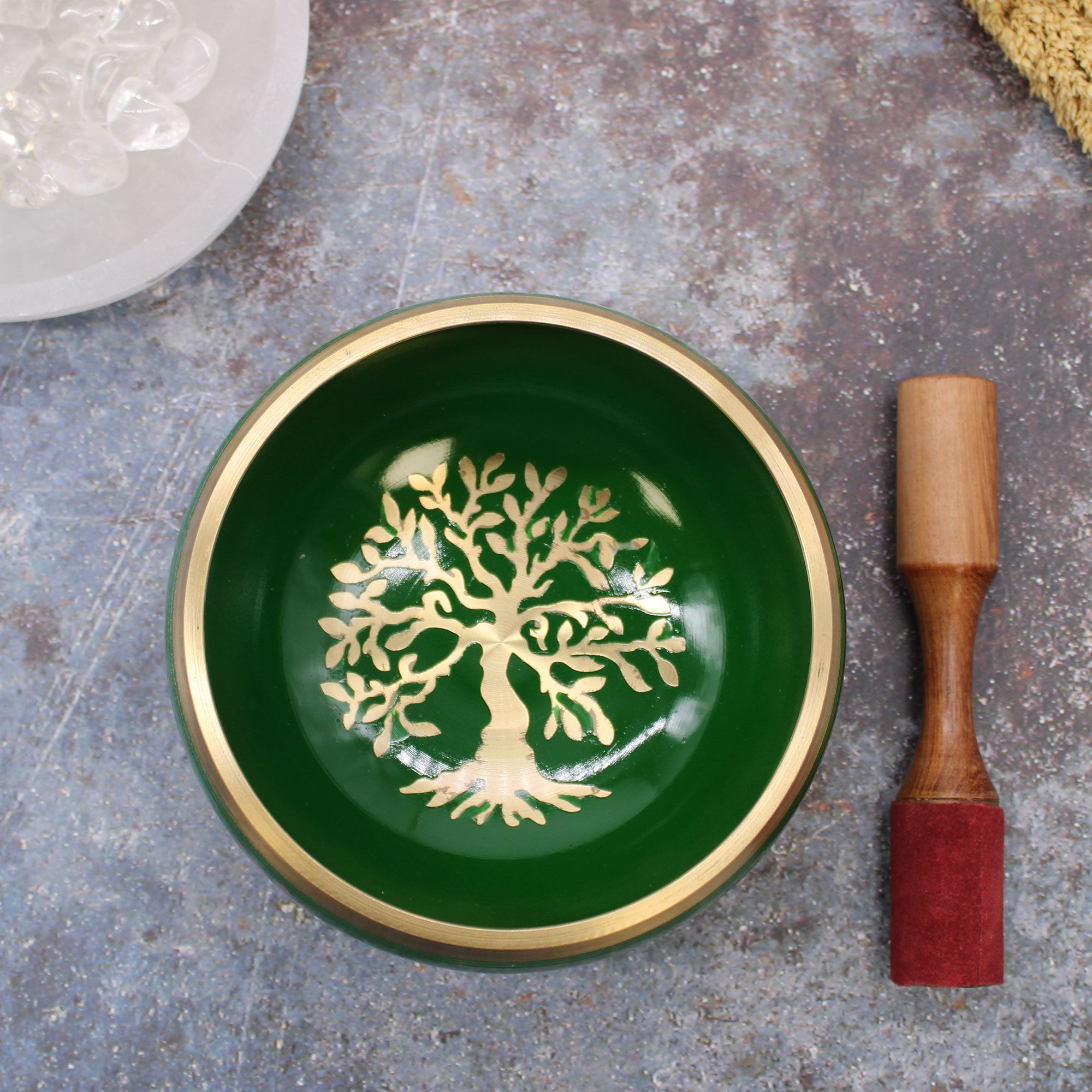 Lrg Tree of Life Singing Bowl Set- Green 14cm - Image 6