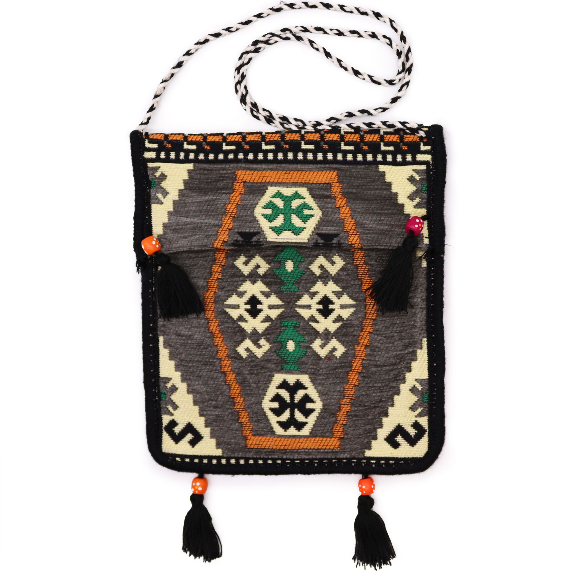 Pale Grey Kilim Messenger Festival Bag - Image 2