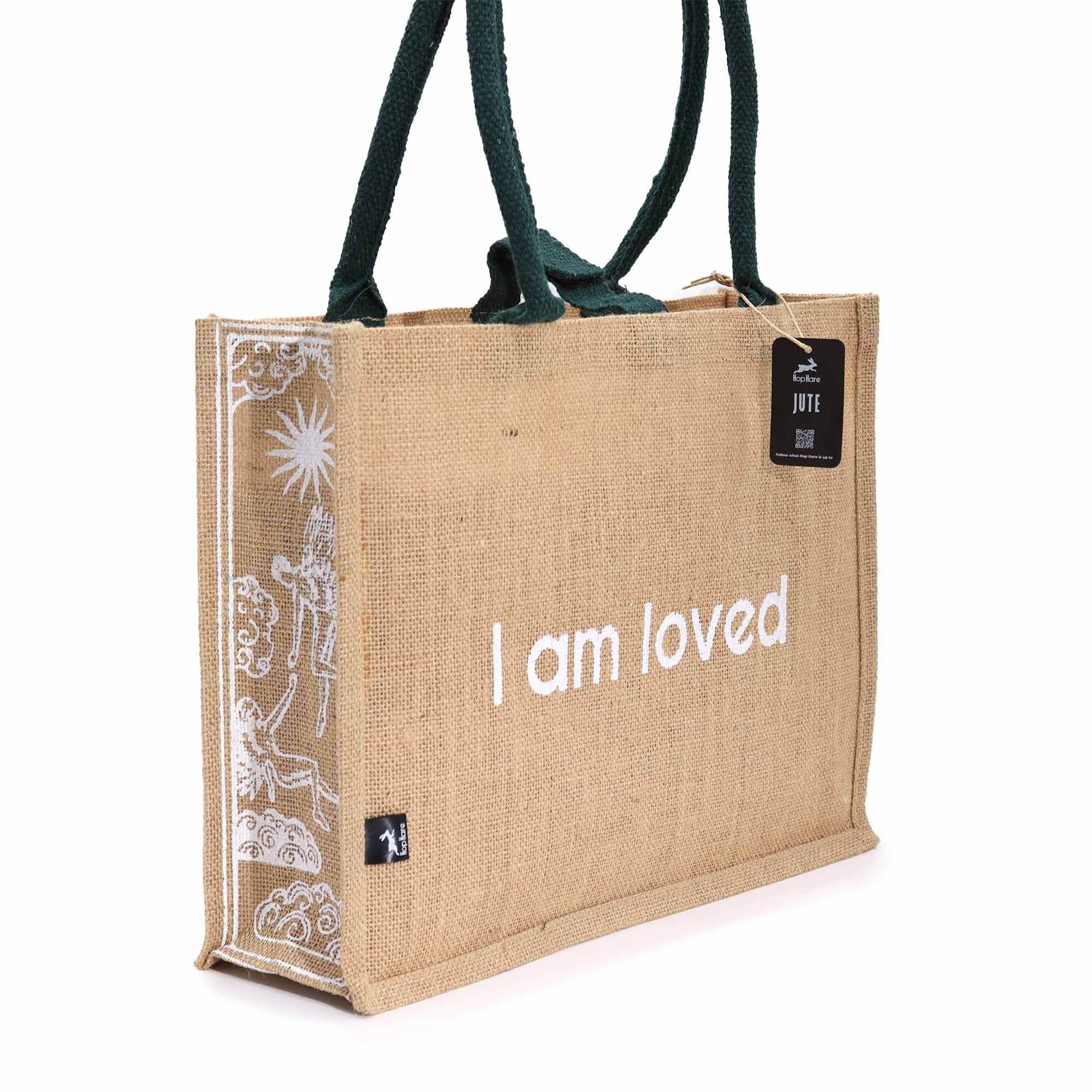 Hop Hare Jute Big Bag - I am Loved - Image 4