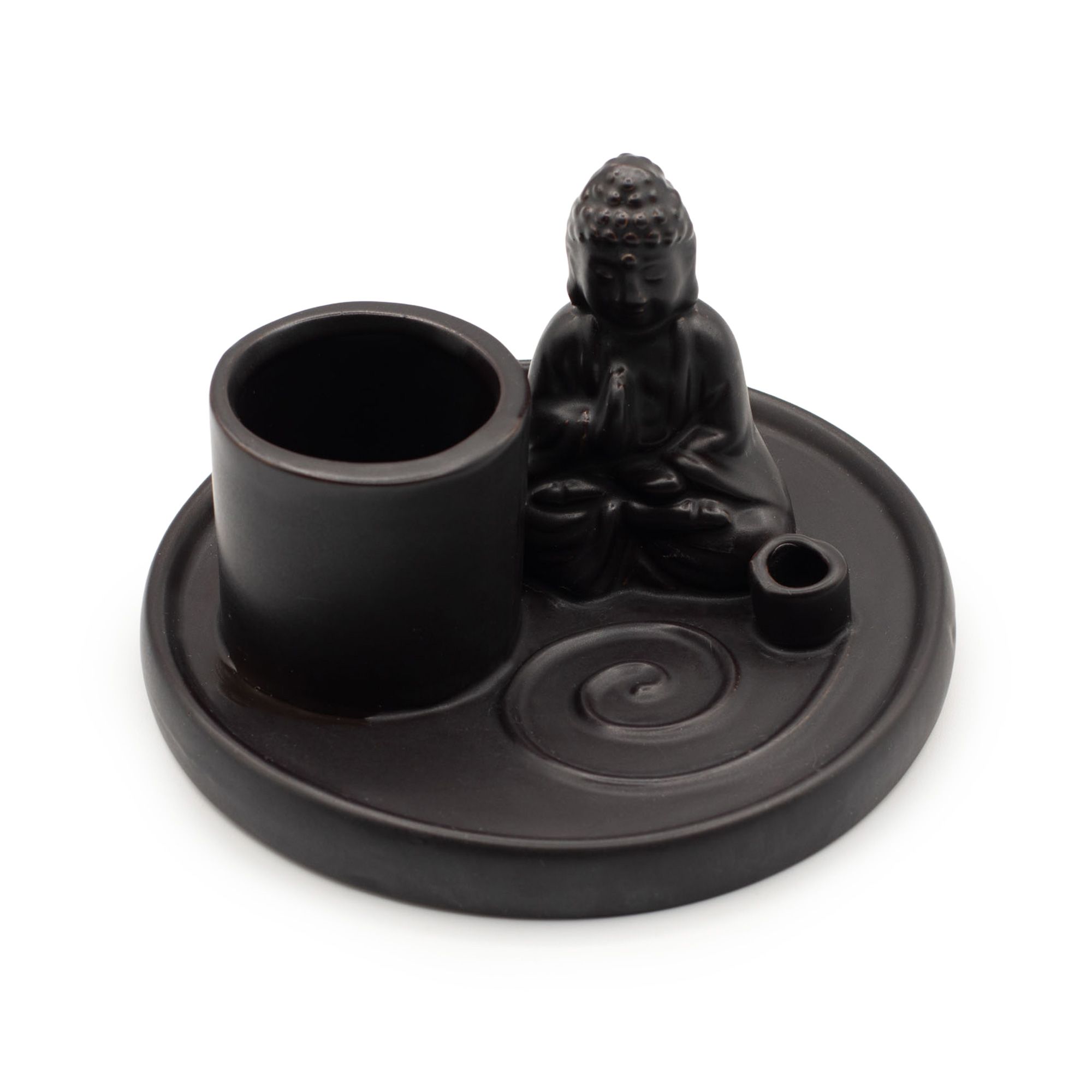 Multi Purpose Buddha Incense Plate - Ceramic Matt Black - Image 4