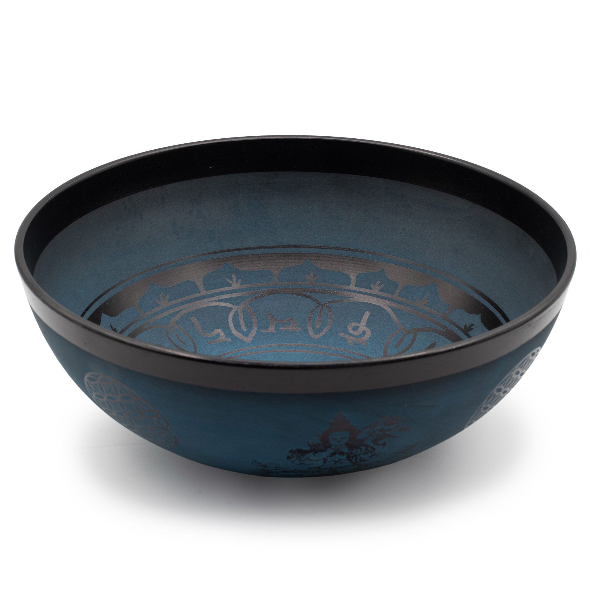 Large Aluminum Singing Bowl - Tibetan Double Dorjy Design - Blue (27cm) - Image 3