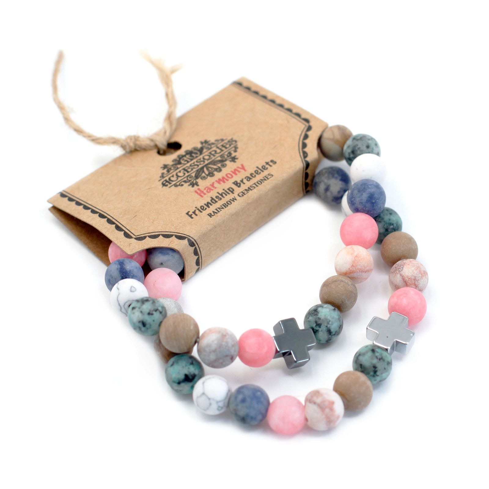Set of 2 Gemstones Friendship Bracelets - Harmony - Rainbow Gemstones - Image 4