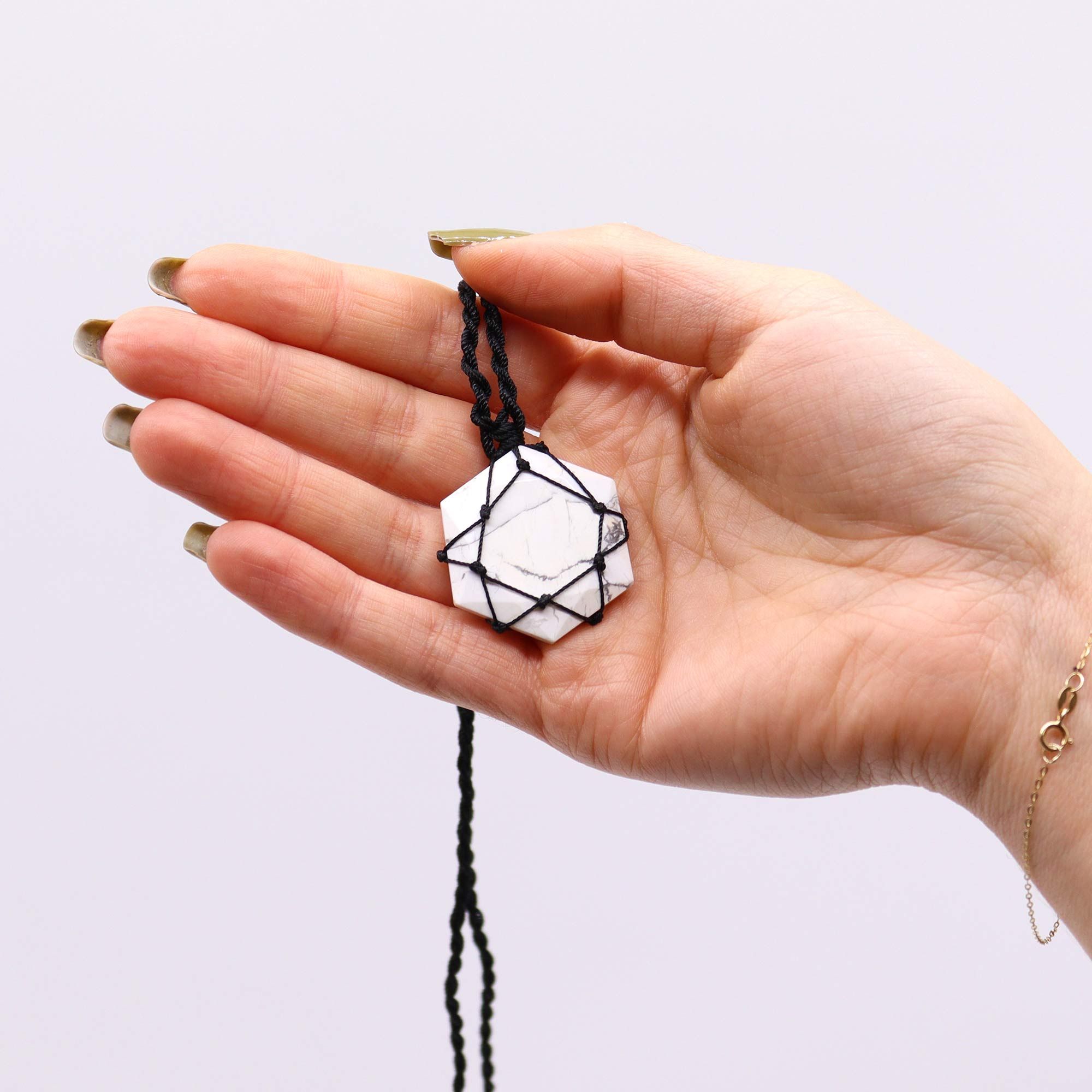 Laced Gemstone Hexagon Pendant - White Howlite - Image 4