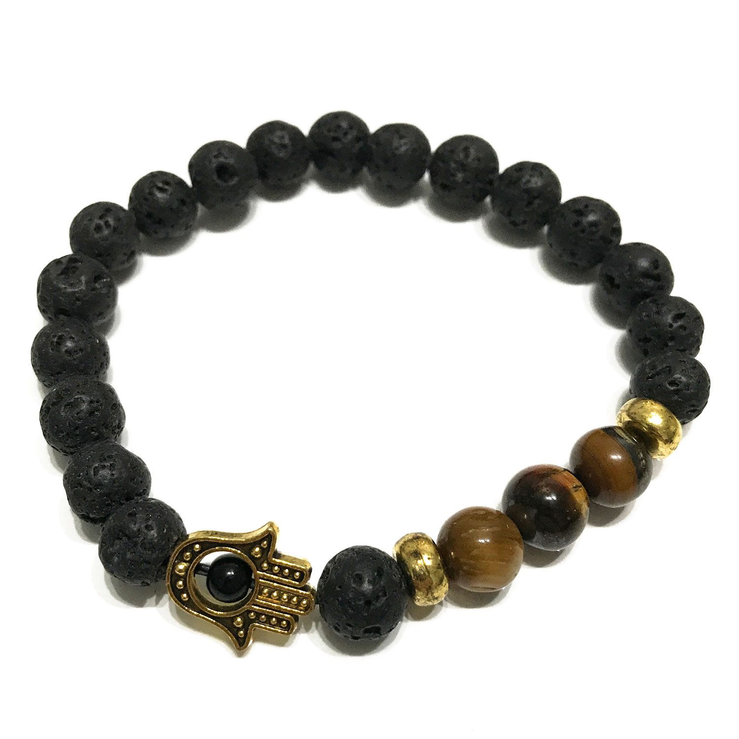 Lava Stone Bracelet - Hamsa Tiger-eye - Image 2