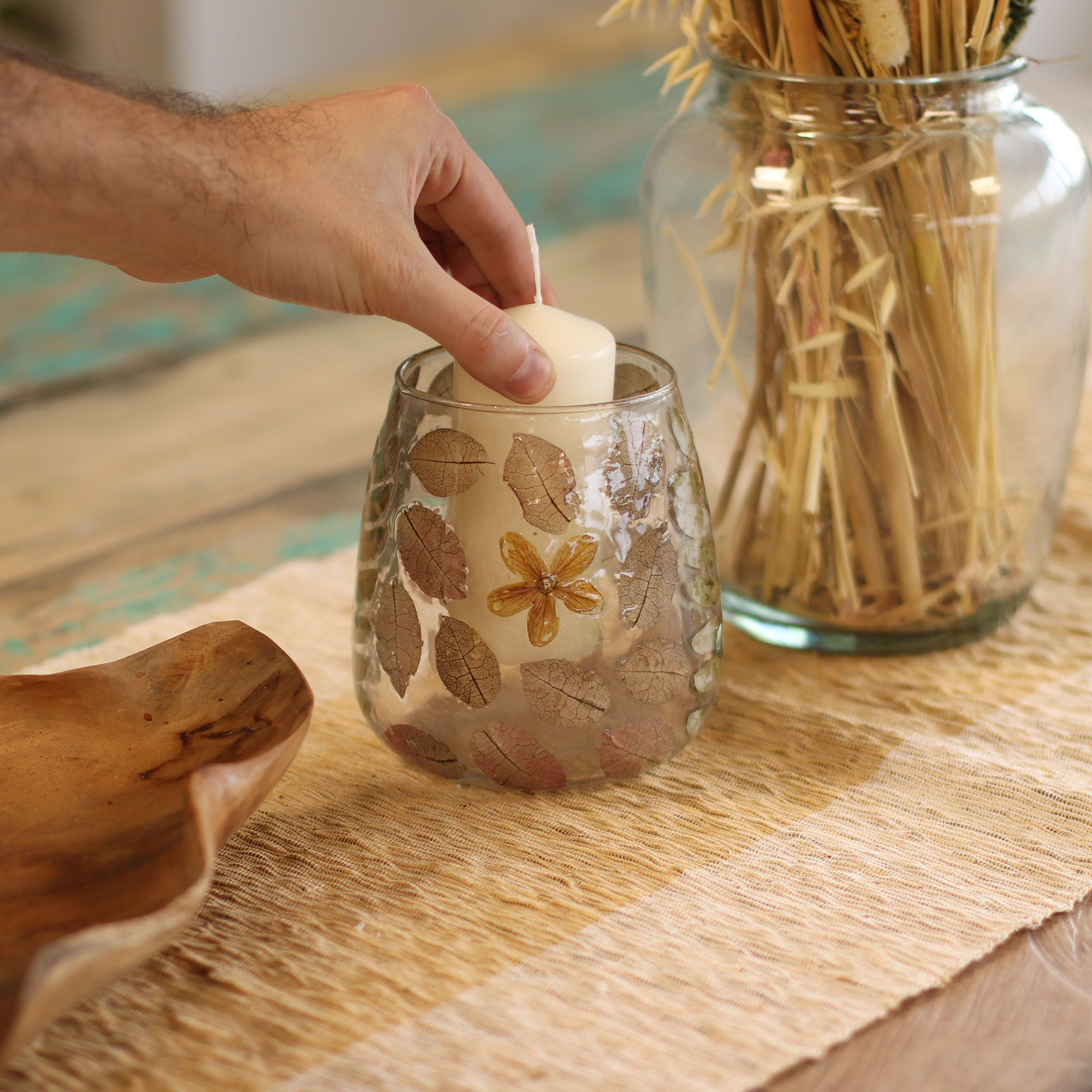 Natural Floral Glass - Vase Candle Holder - Primavera - (12x11cm) - Image 7