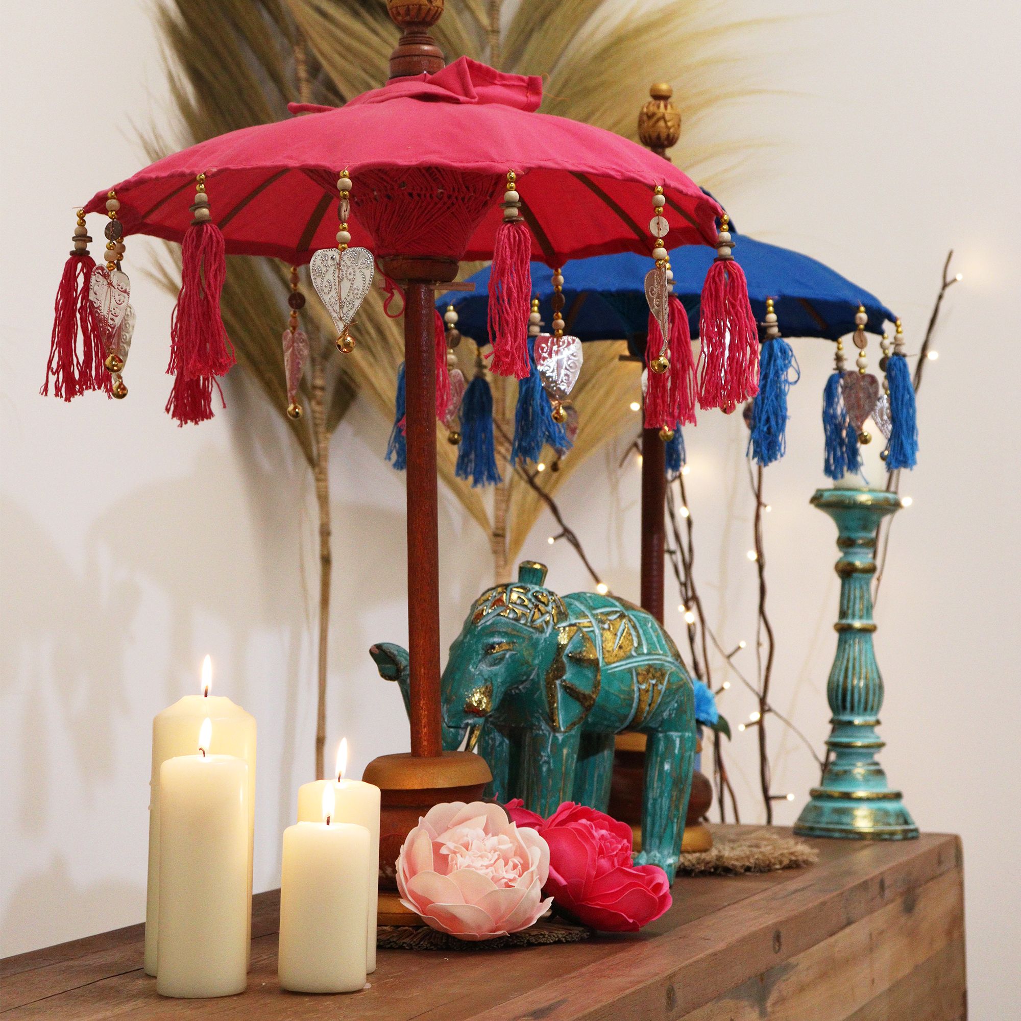 Bali Home Decor Parasol - Cotton - Pink- 40cm - Image 7