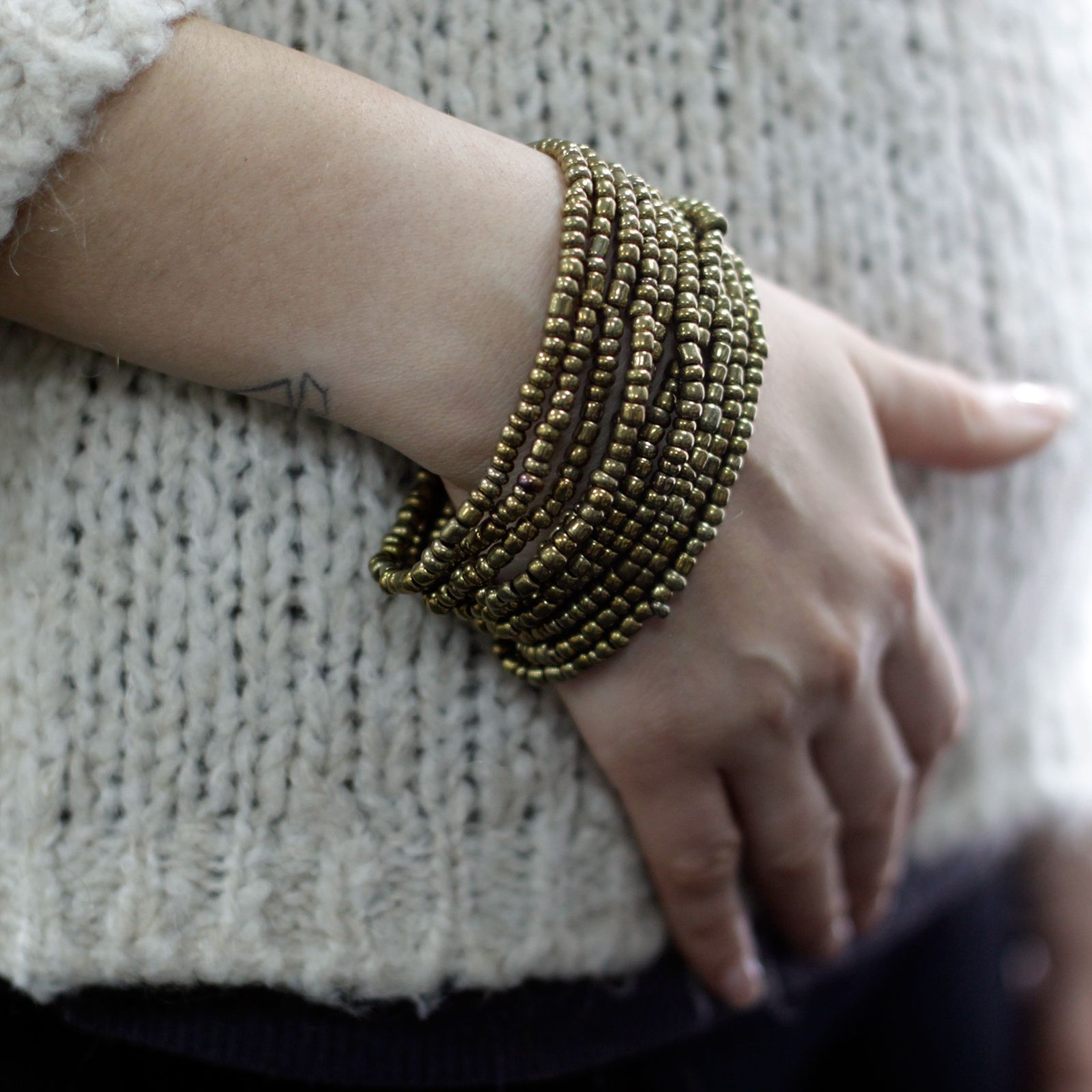 Multi-Bead Bangle Wooden Clasp - Assorted Gold/Bronze - Image 2