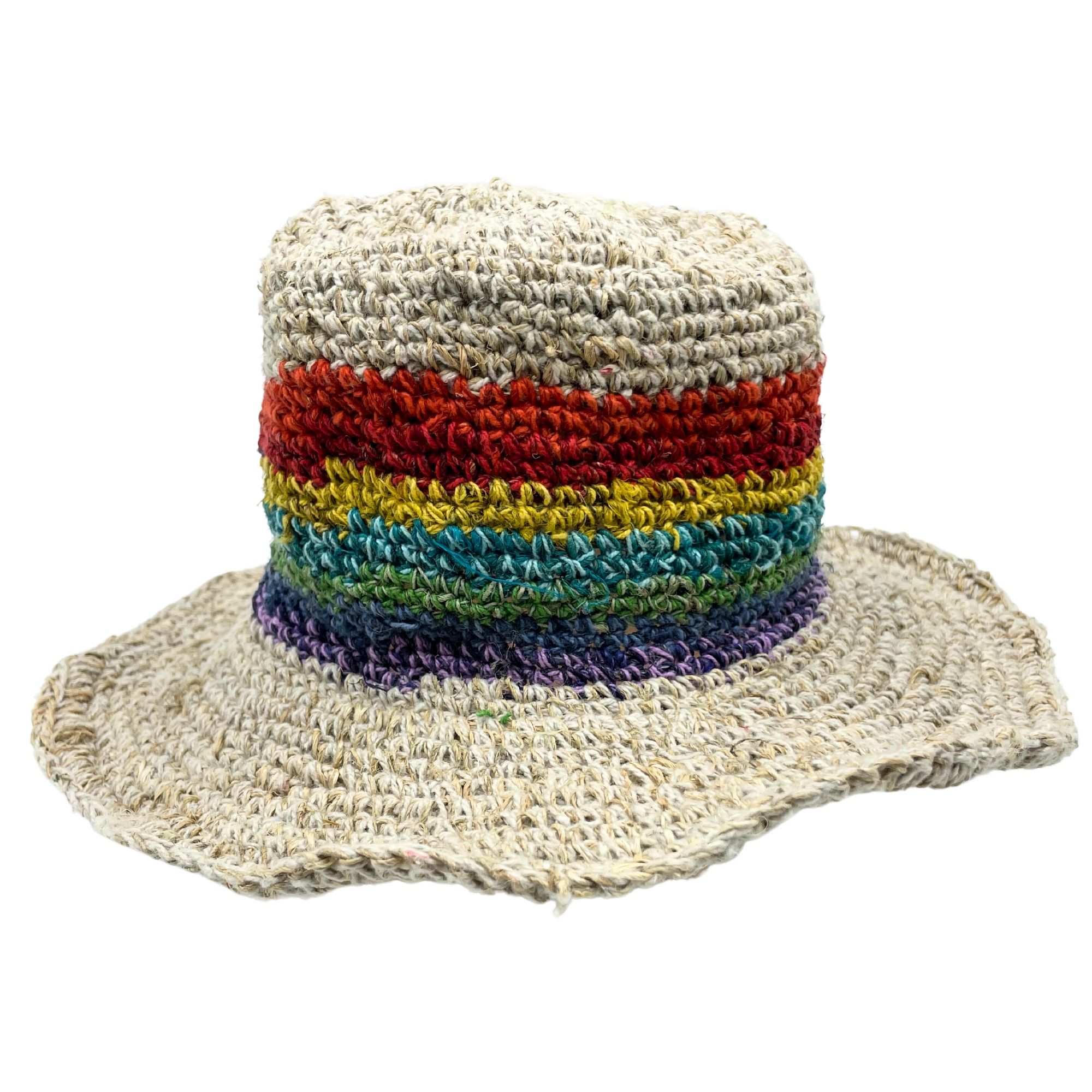 Hand-Knited Hemp & Cotton Boho Festival Hat - Rainbow - Image 4