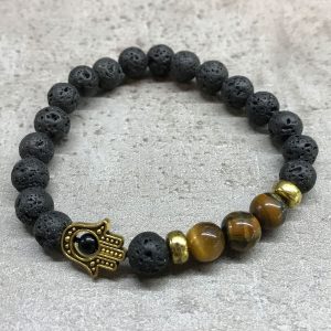 Lava Stone Bracelet - Hamsa Tiger-eye